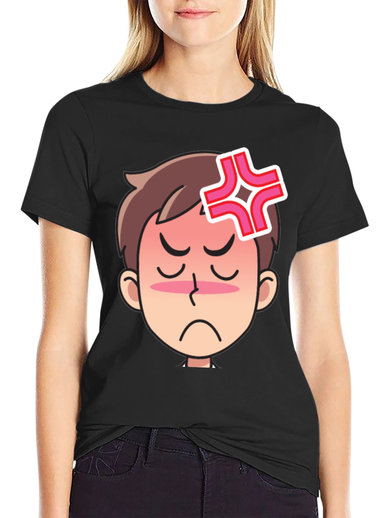 Angry Cartoon Face Black T-Shirt