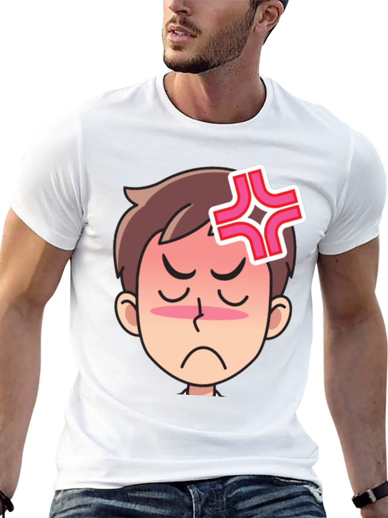 Angry Cartoon Face Black T-Shirt