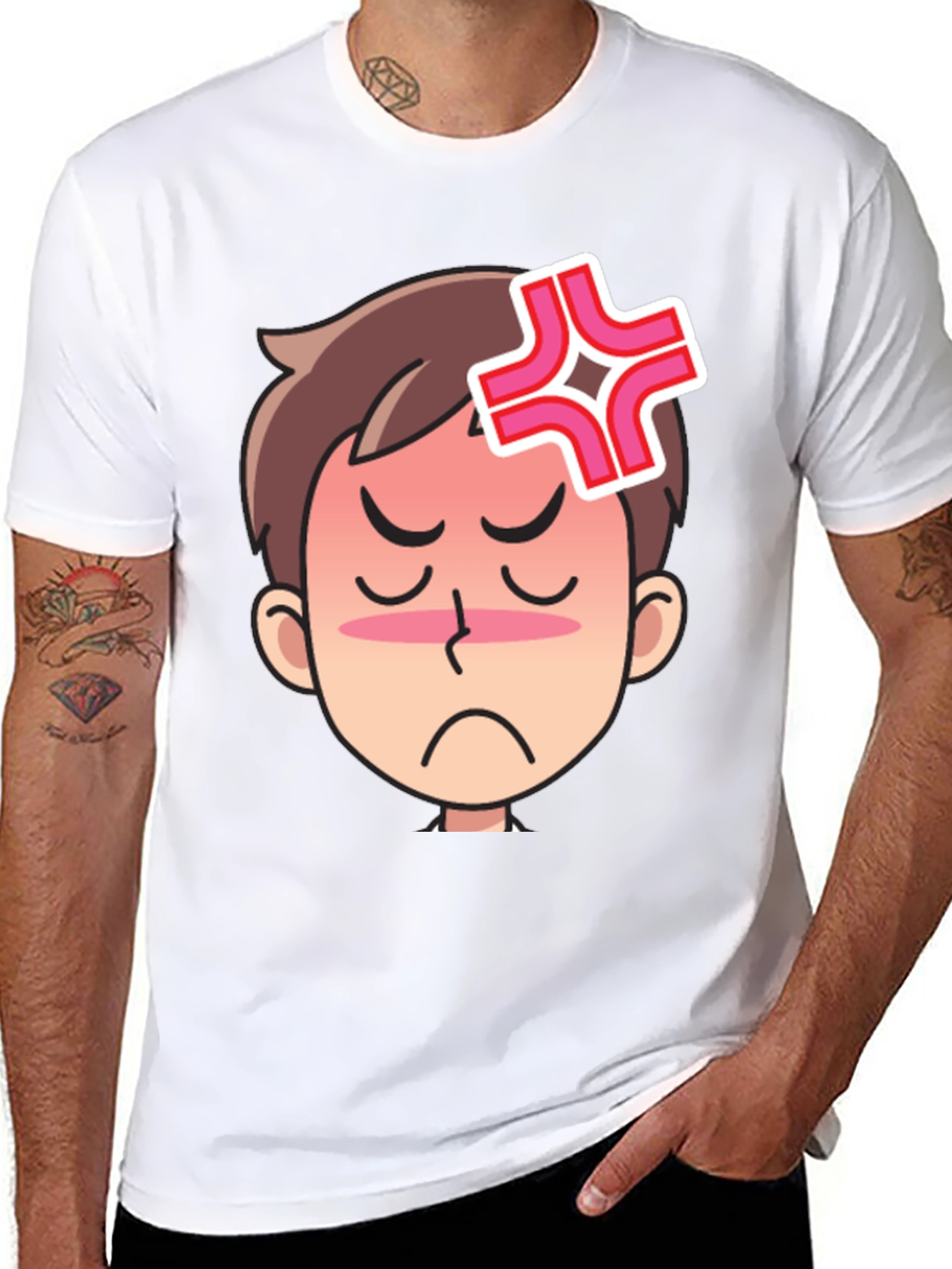Angry Cartoon Face Black T-Shirt