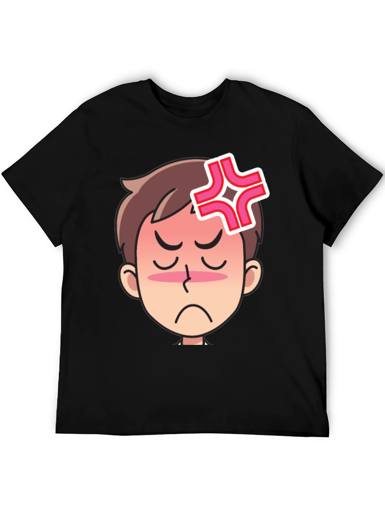 Angry Cartoon Face Black T-Shirt