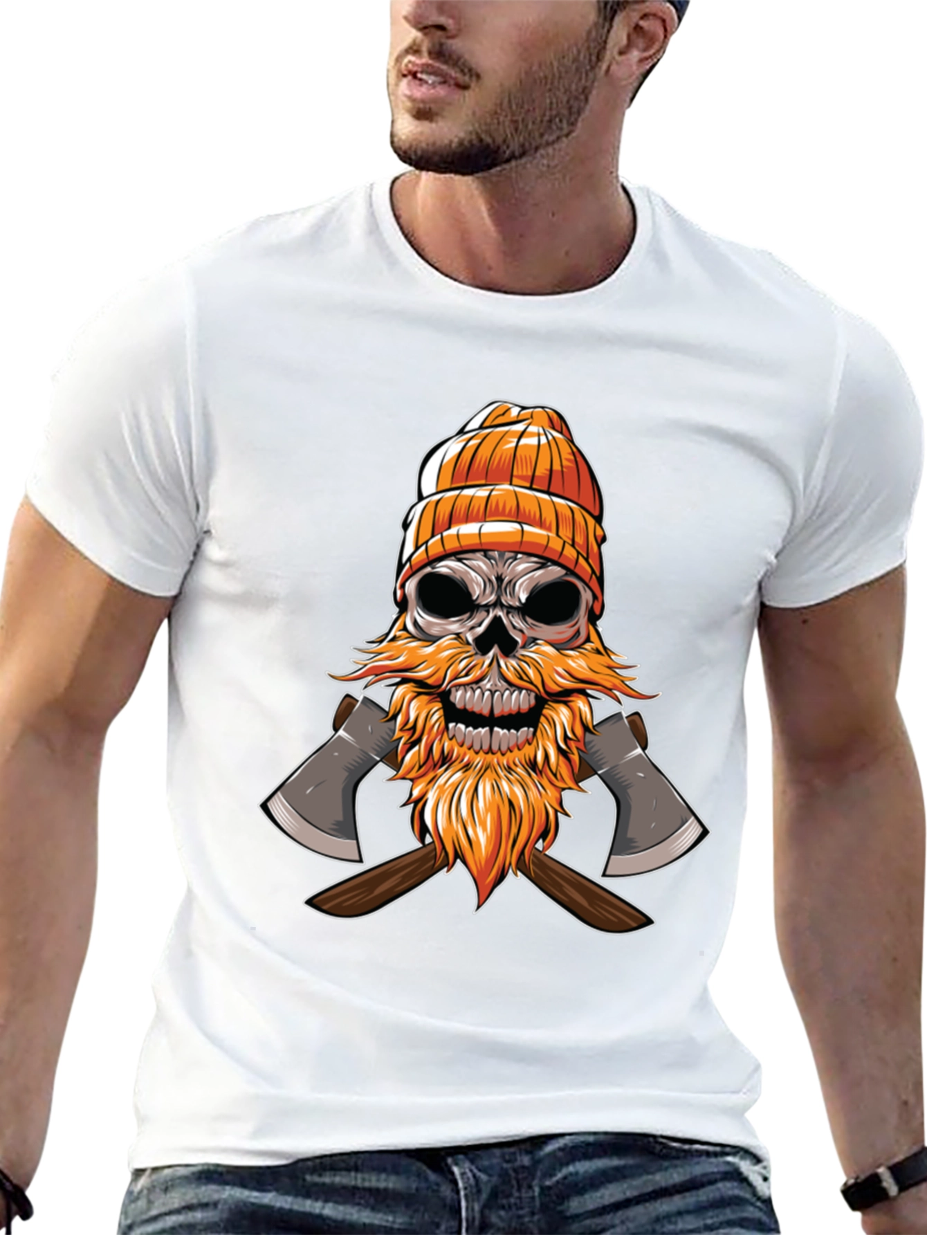 Skull Lumberjack Graphic Tee - Black Cotton Shirt