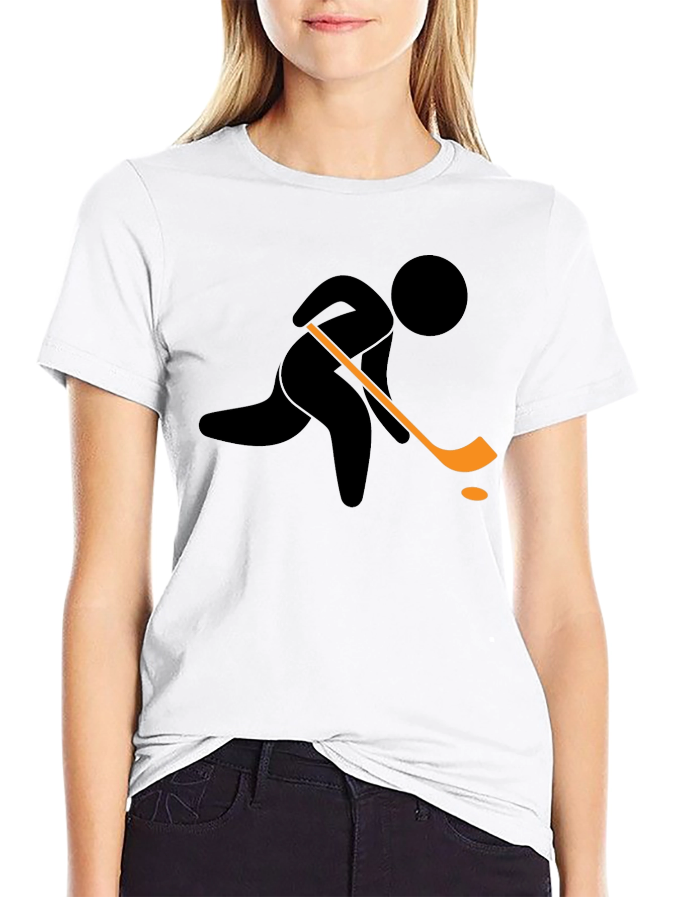Hockey Player Graphic T-Shirt - Black Cotton Tee