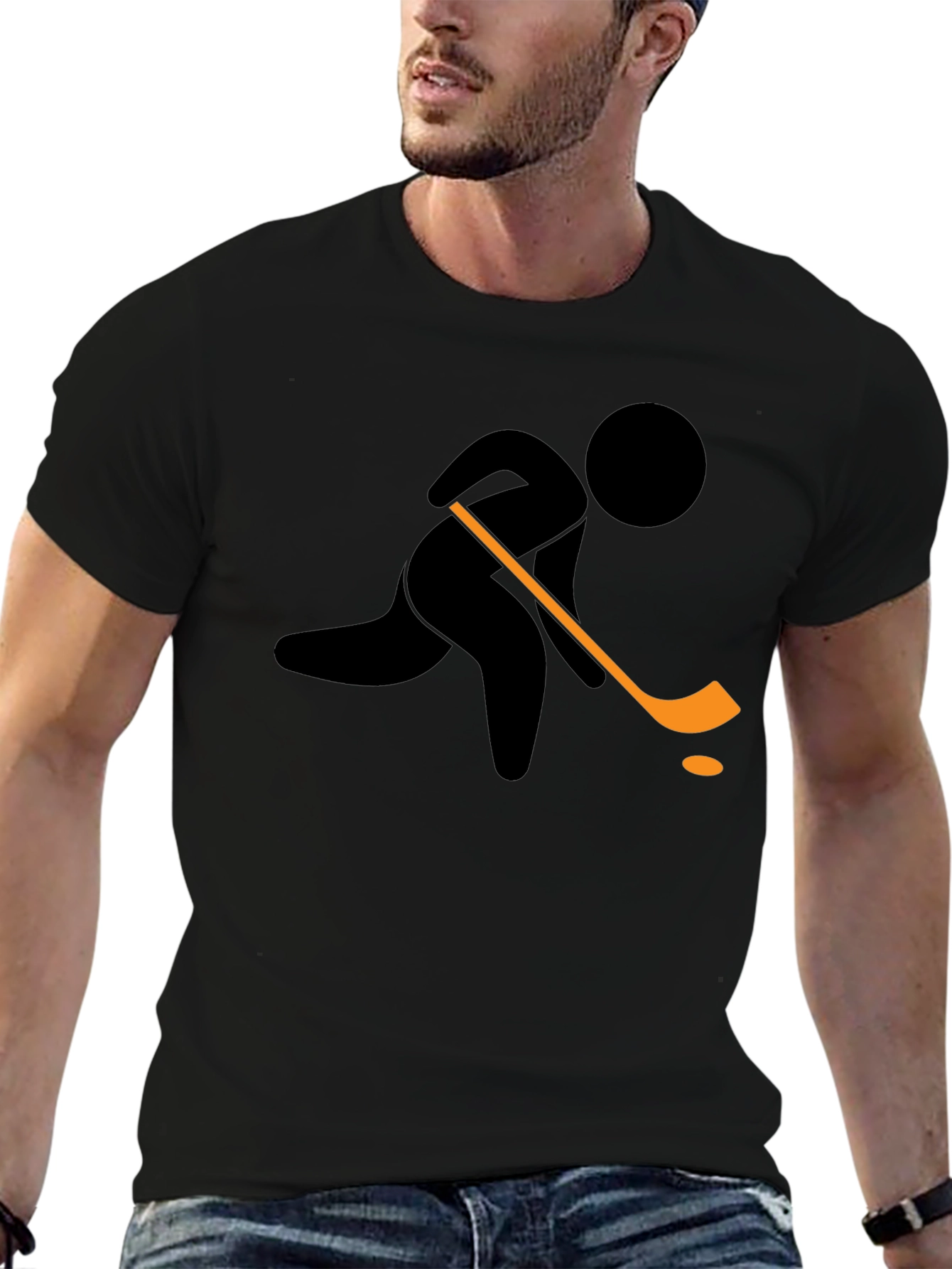 Hockey Player Graphic T-Shirt - Black Cotton Tee