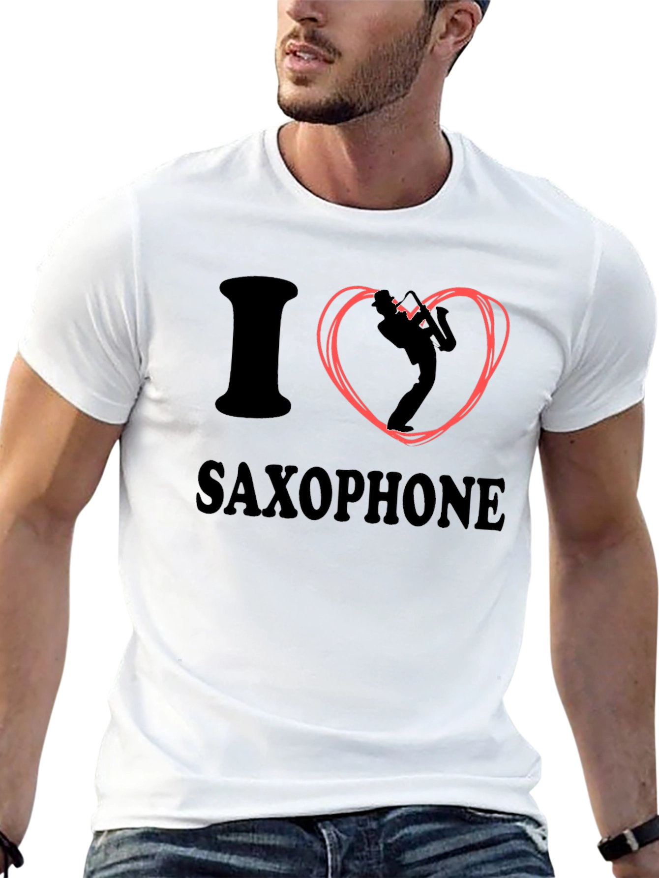I Love Saxophone Graphic Tee - Black Cotton T-Shirt