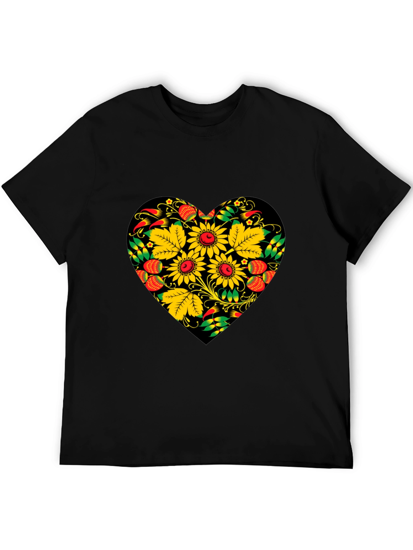 Floral Heart Black T-Shirt