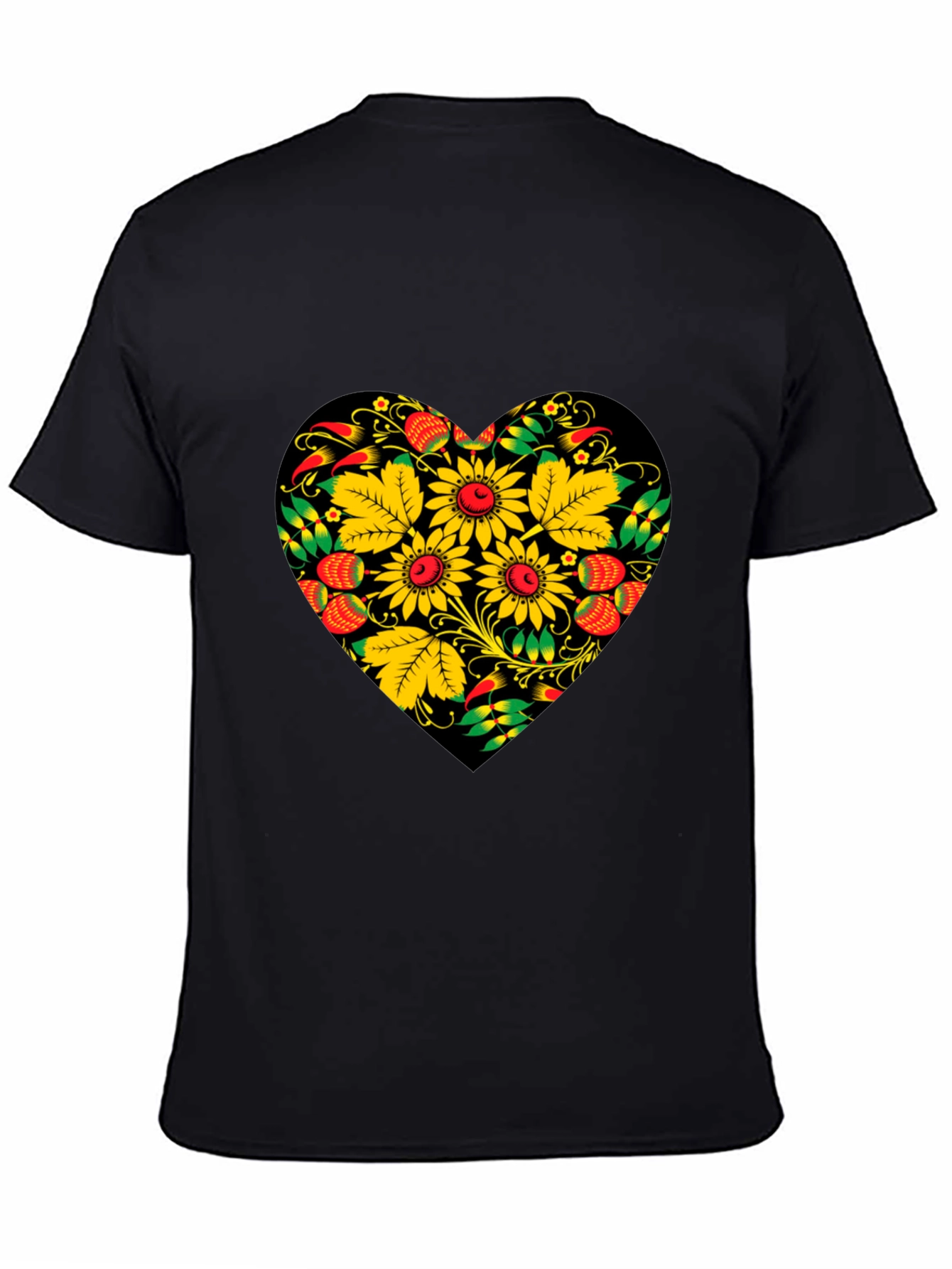 Floral Heart Black T-Shirt