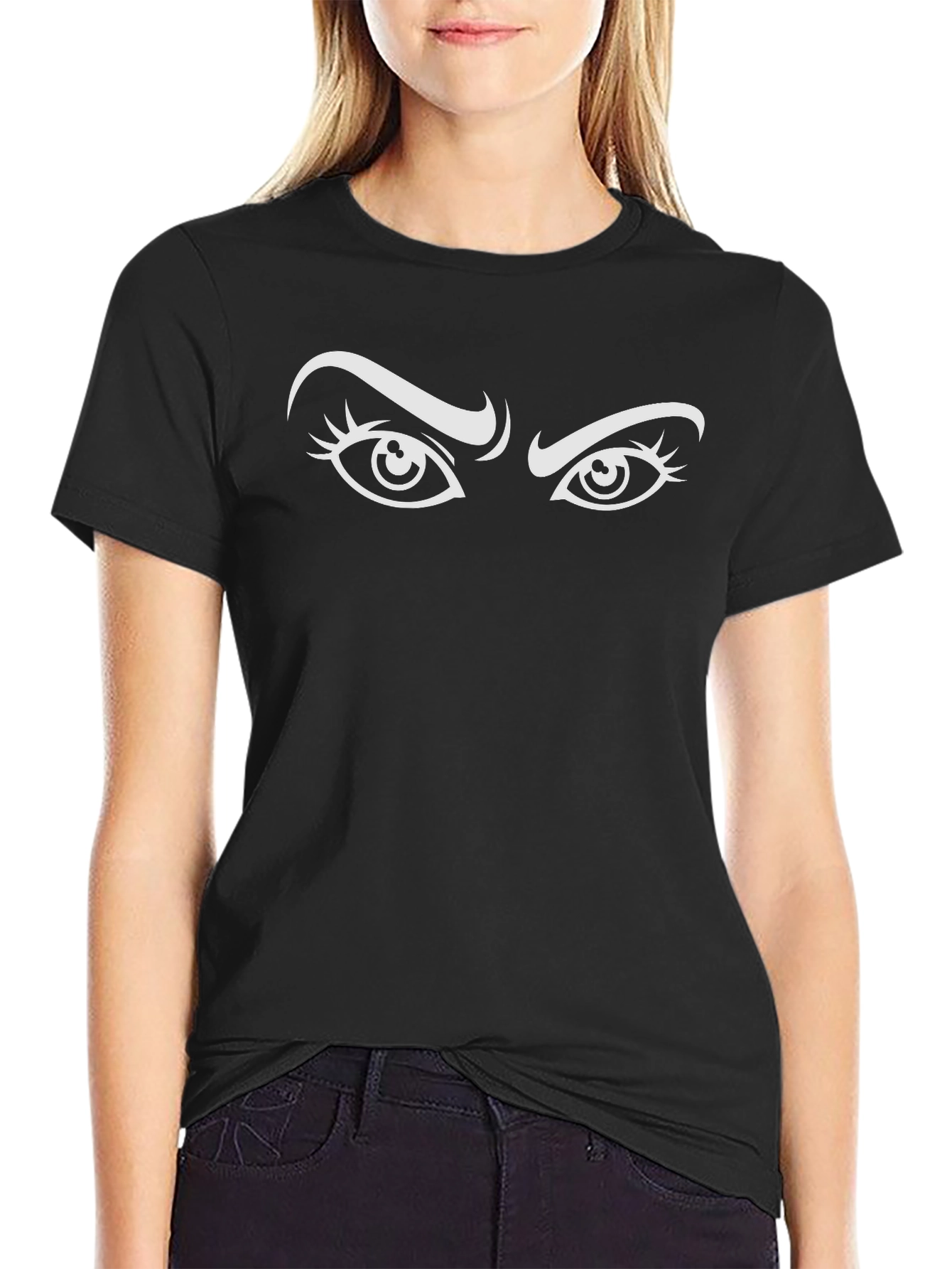 Intense Gaze Graphic Tee - Black Cotton Blend Shirt