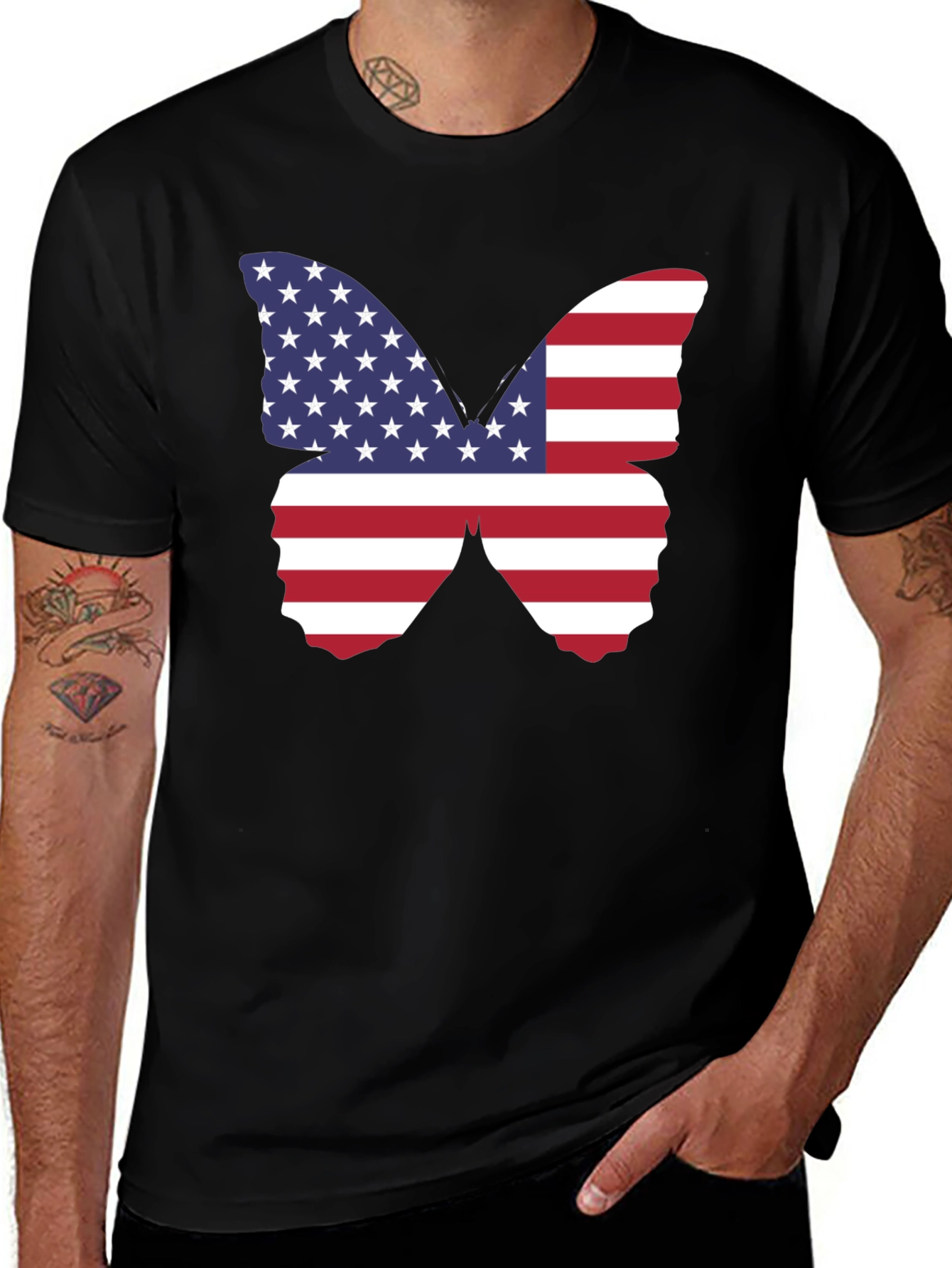 American Flag Butterfly Graphic T-Shirt