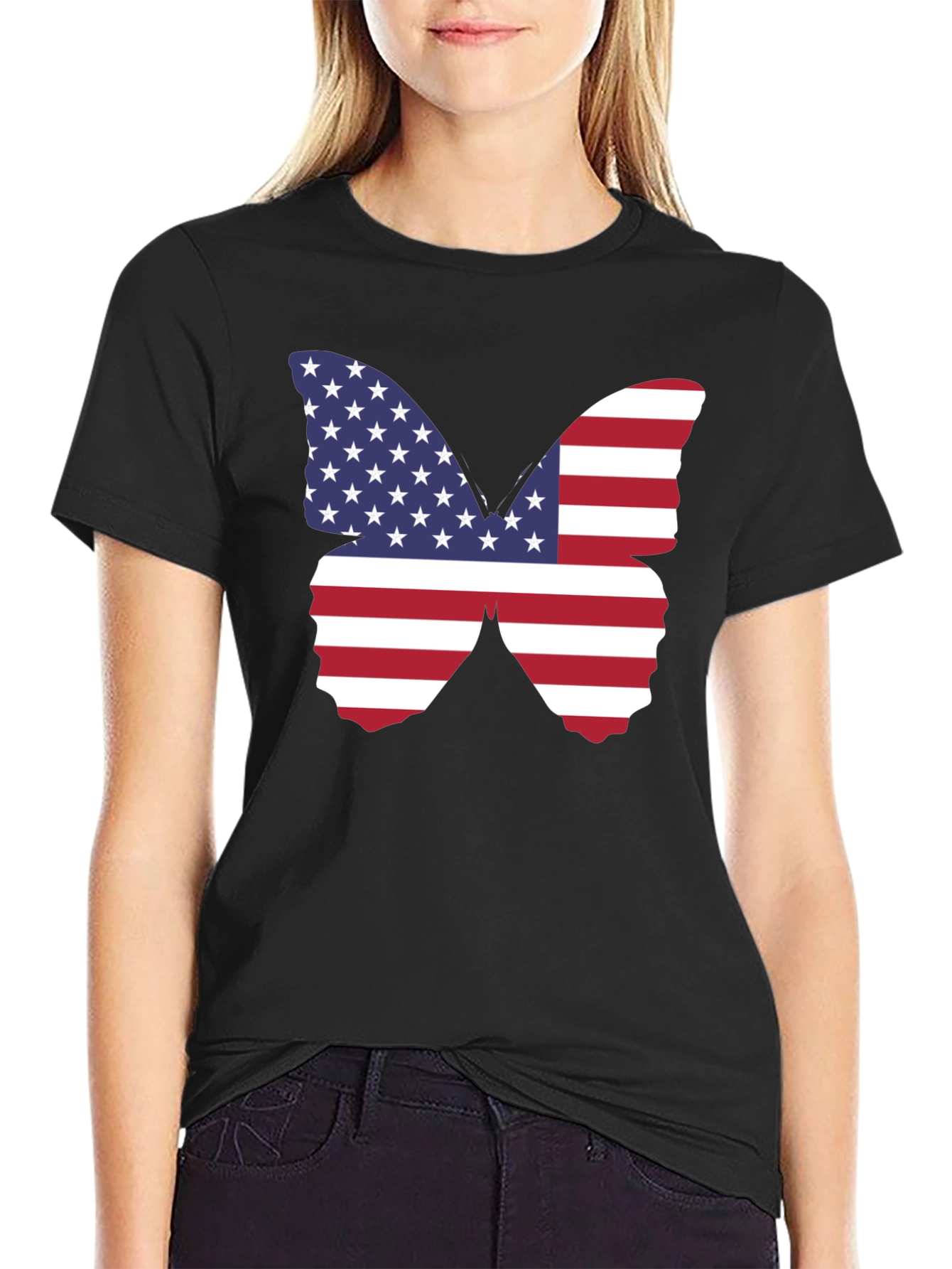 American Flag Butterfly Graphic T-Shirt