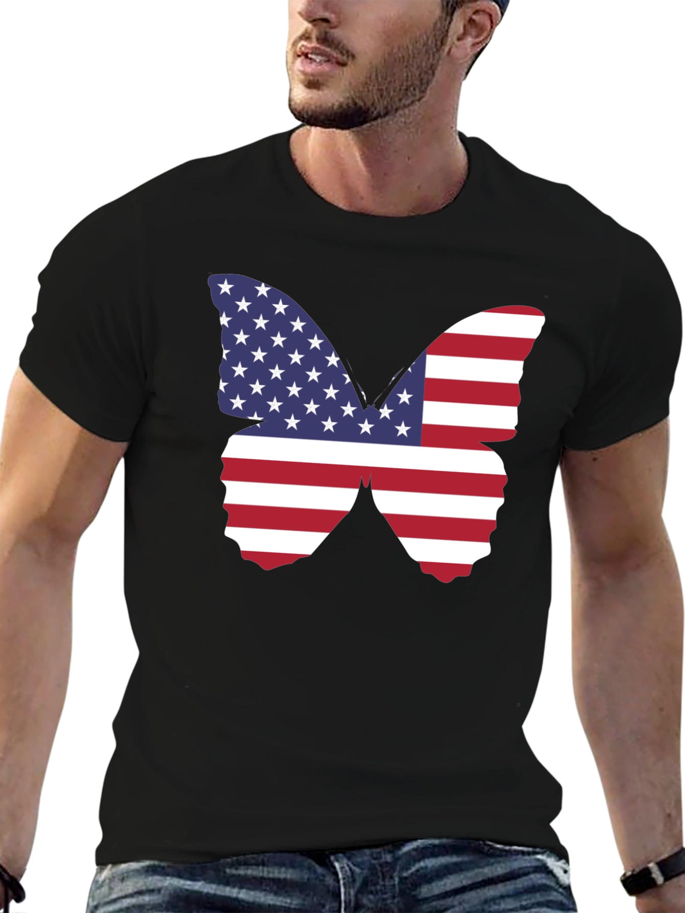 American Flag Butterfly Graphic T-Shirt
