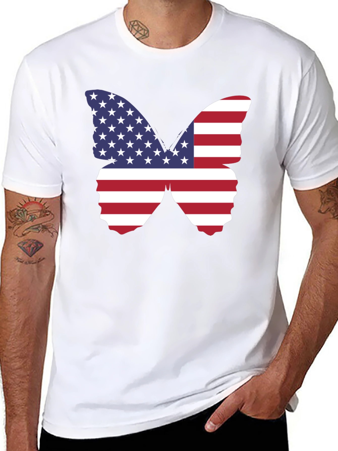 American Flag Butterfly Graphic T-Shirt