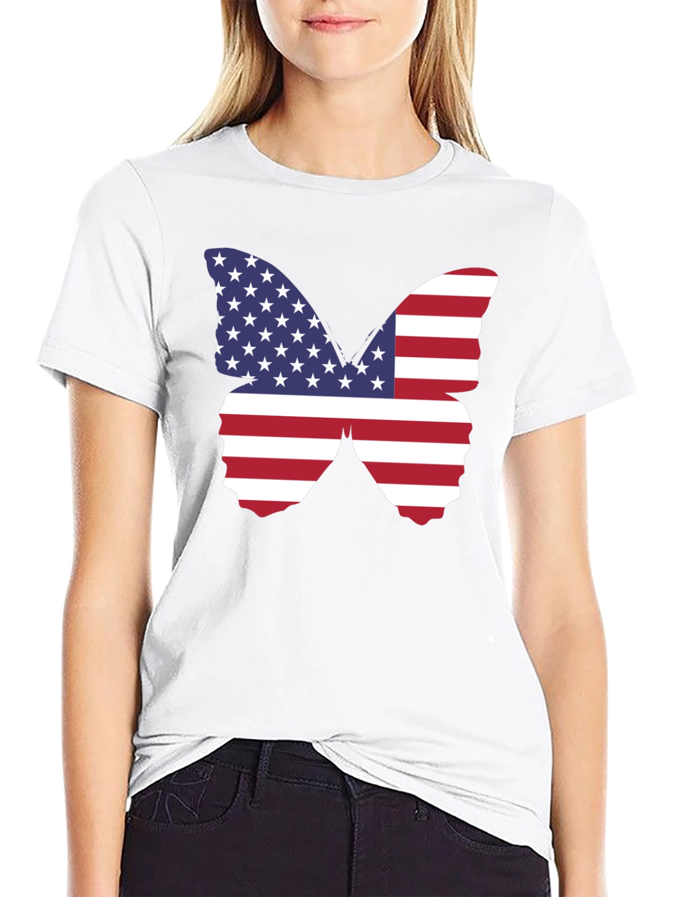 American Flag Butterfly Graphic T-Shirt