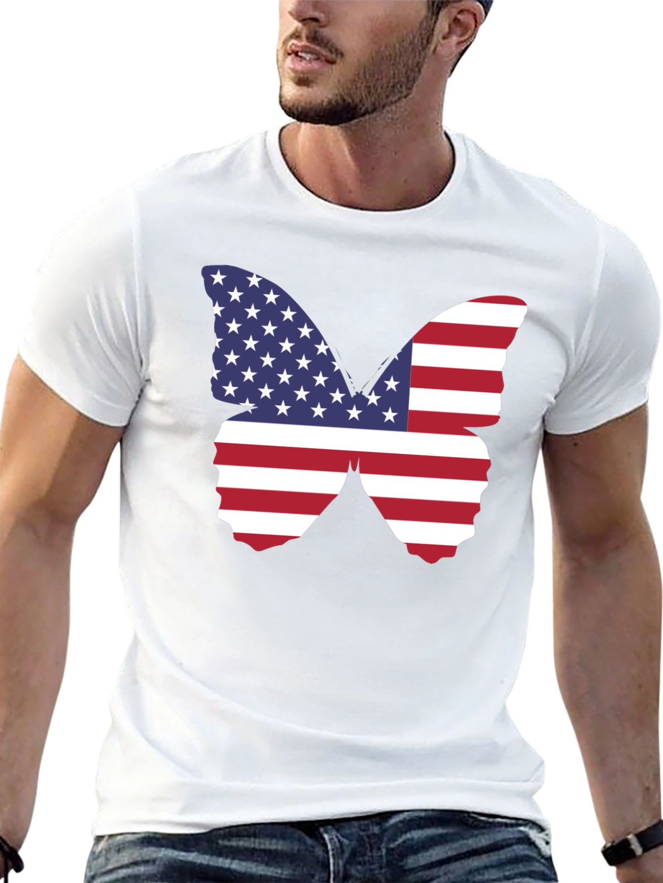 American Flag Butterfly Graphic T-Shirt