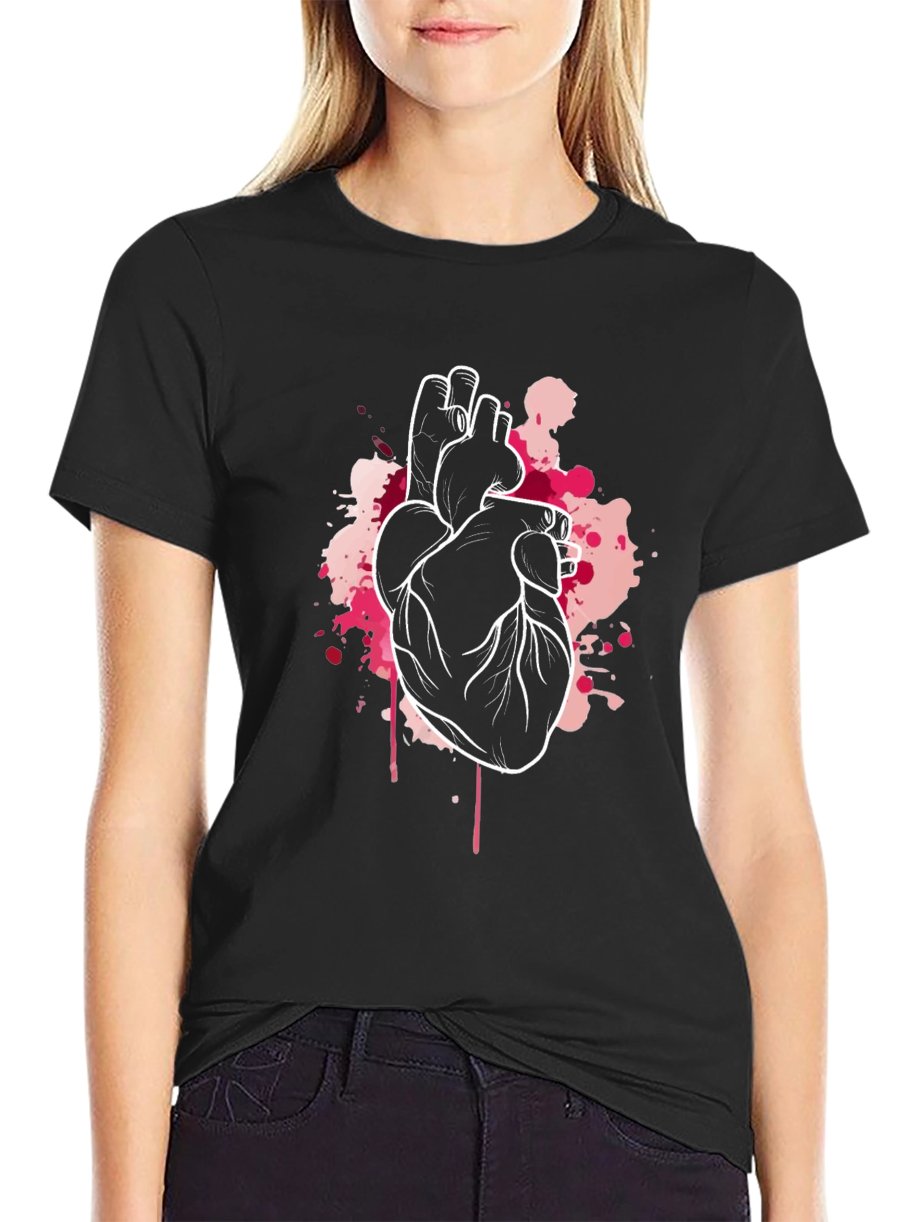 Anatomical Heart Graphic Tee - Black Crew Neck T-Shirt