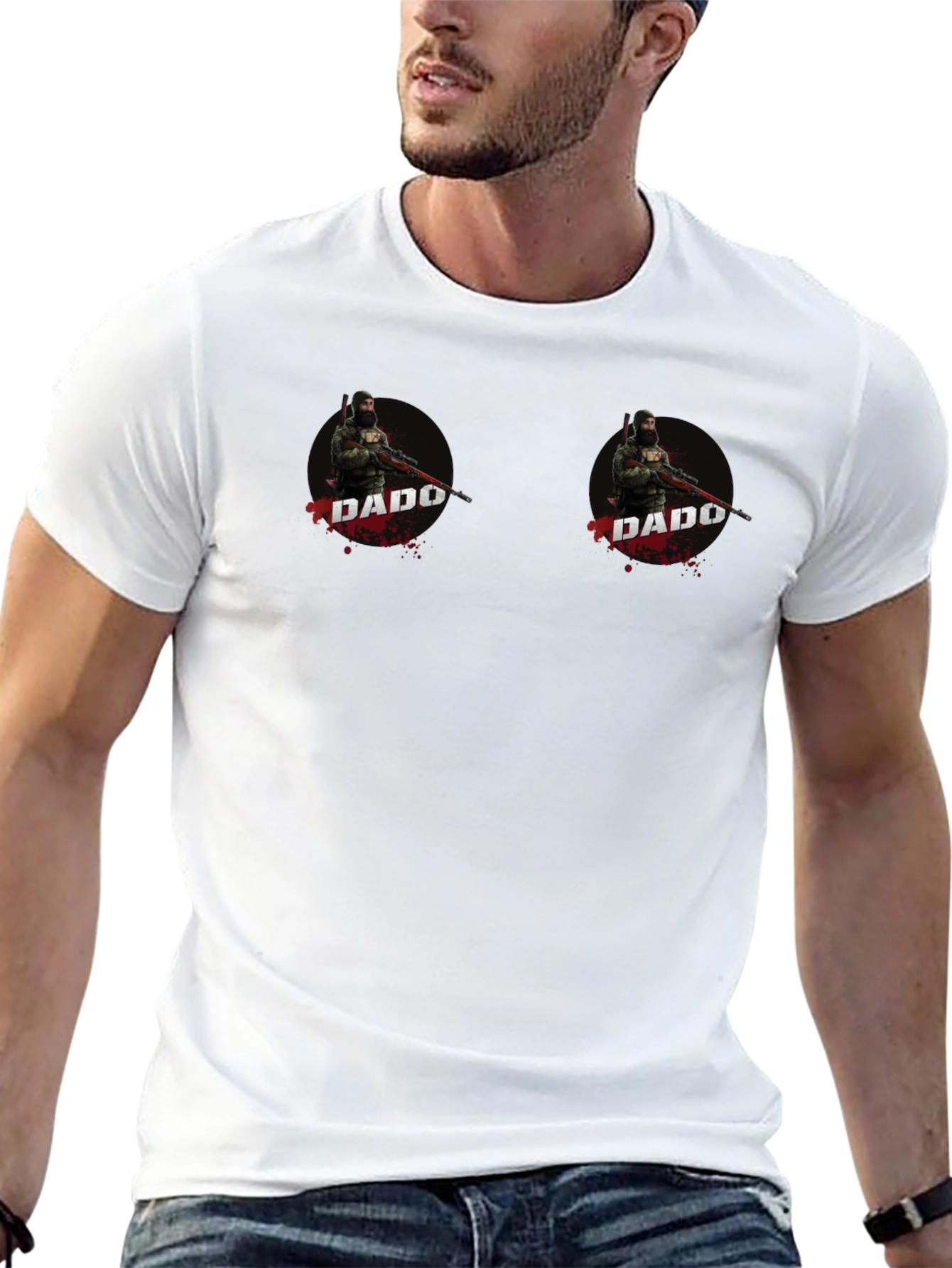 Dado Sniper Graphic Tee - Black Cotton T-Shirt