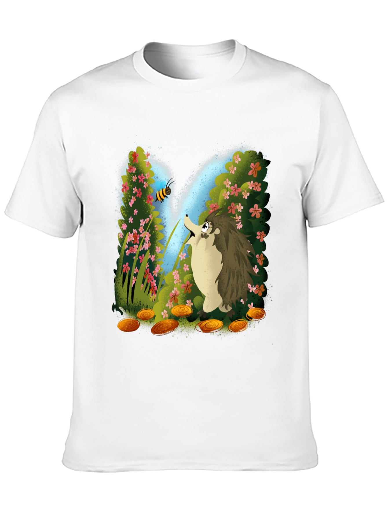 Cartoon Hedgehog & Bee Graphic Tee - Black