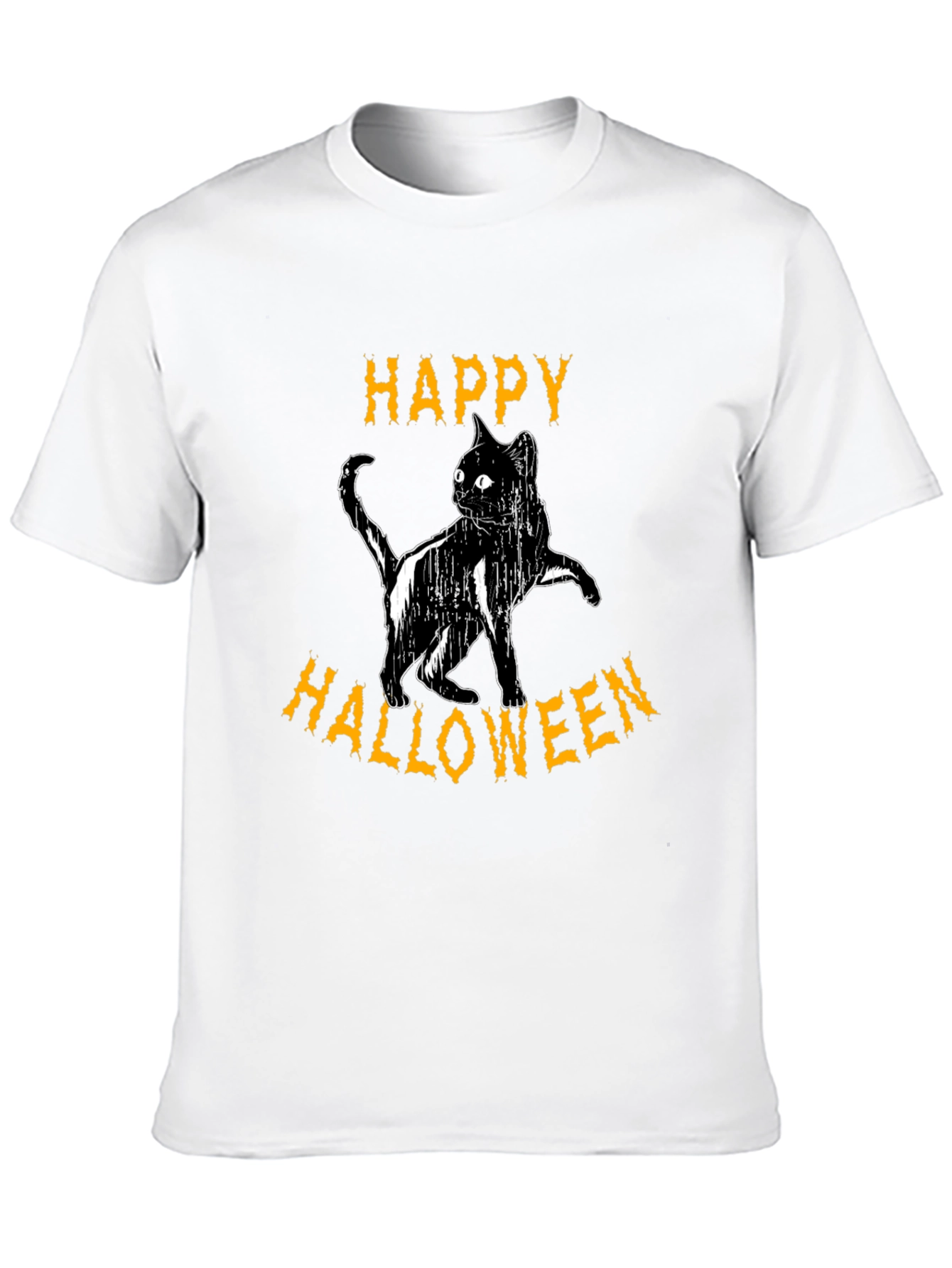 Happy Halloween Cat T-Shirt - Black Cotton Graphic Tee