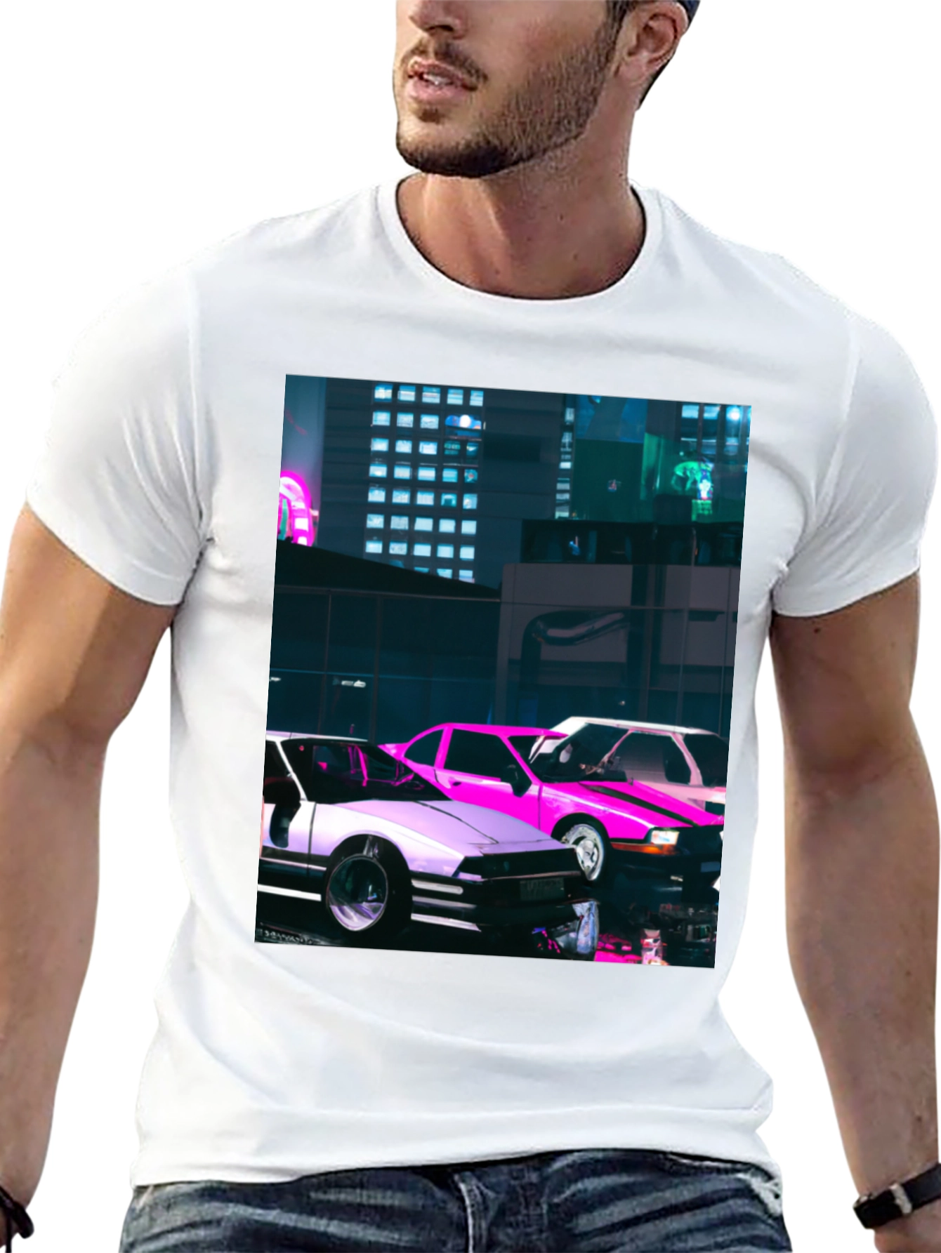 Neon City Cars Graphic Tee - Urban Style