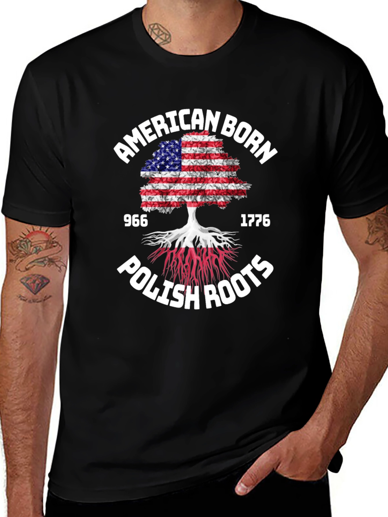 American Born Polish Roots Graphic T-Shirt