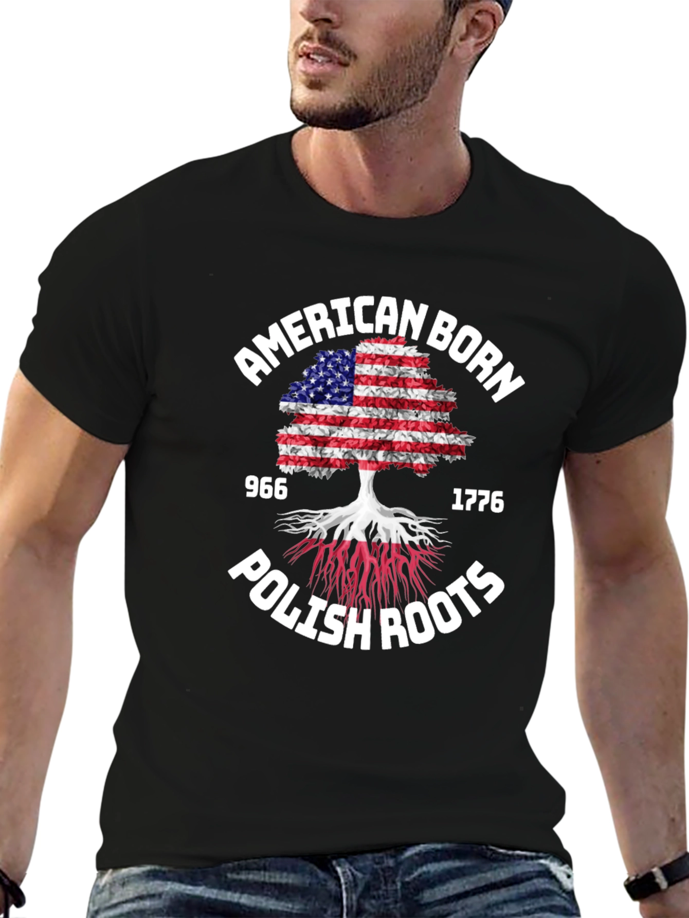 American Born Polish Roots Graphic T-Shirt