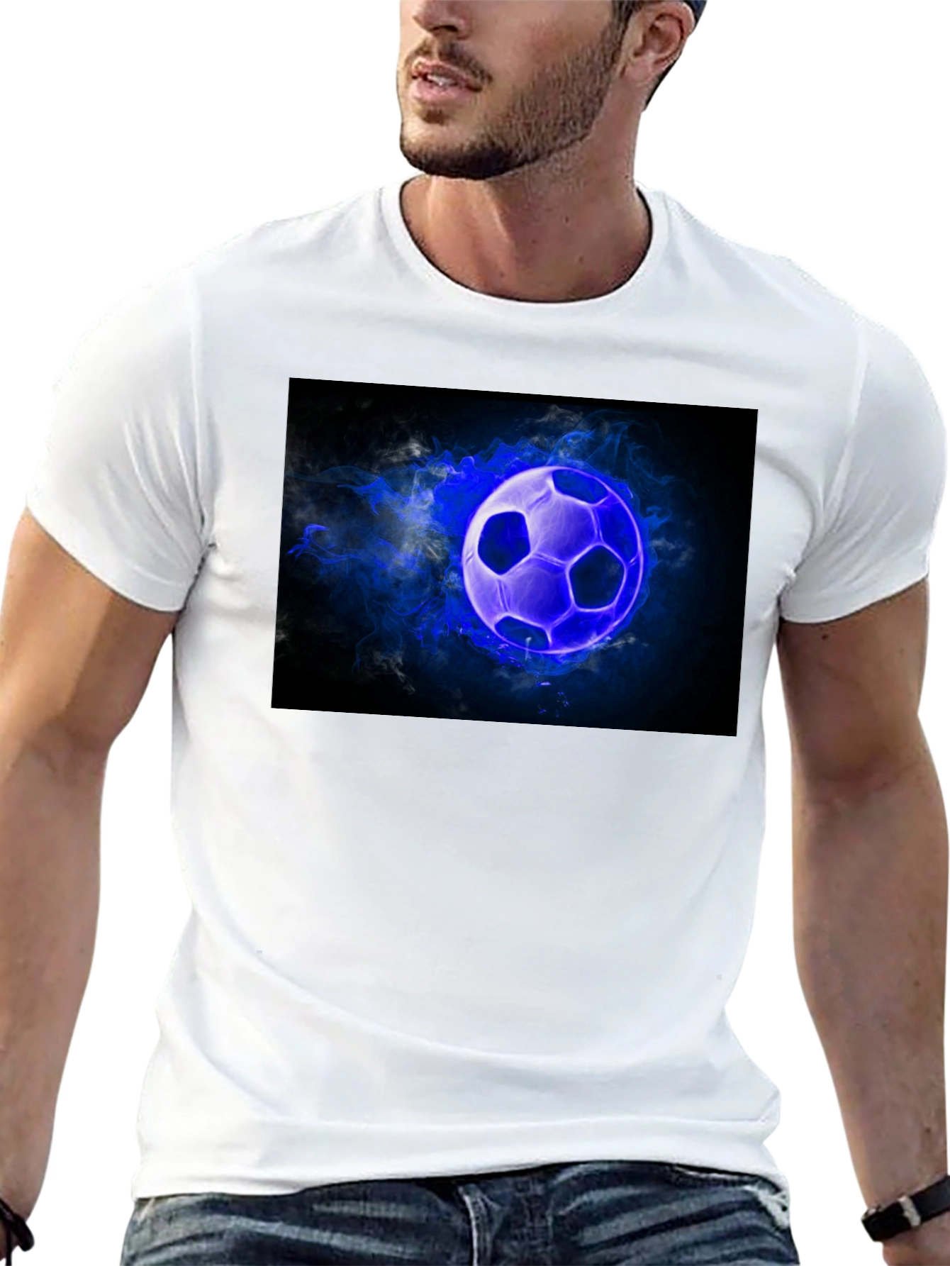 Glowing Soccer Ball Graphic Black T-Shirt