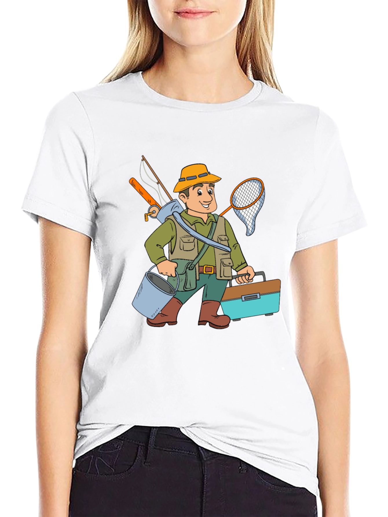 Cartoon Fisherman Graphic Tee - Unique Design