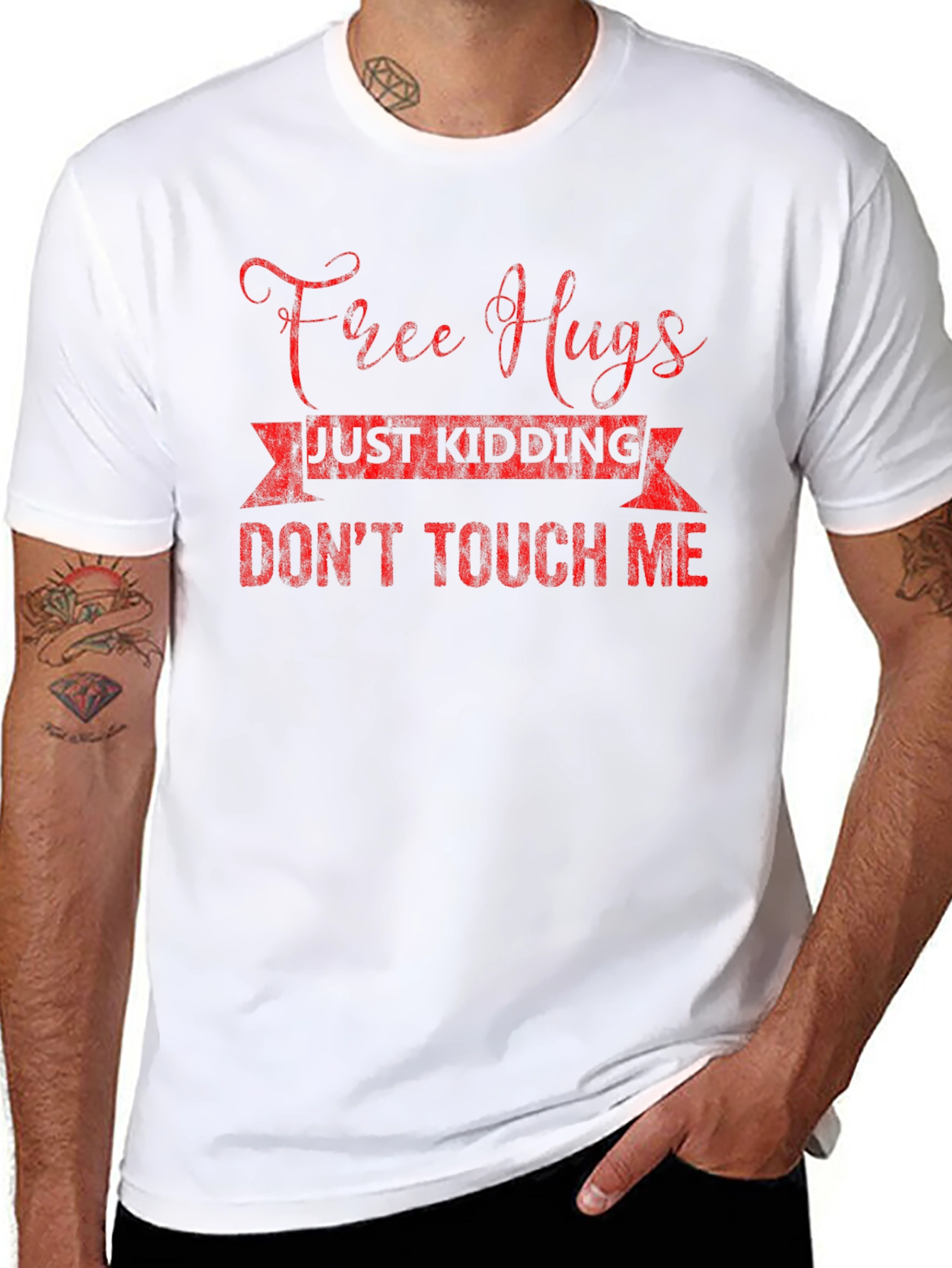Free Hugs Just Kidding Mens Black T-Shirt