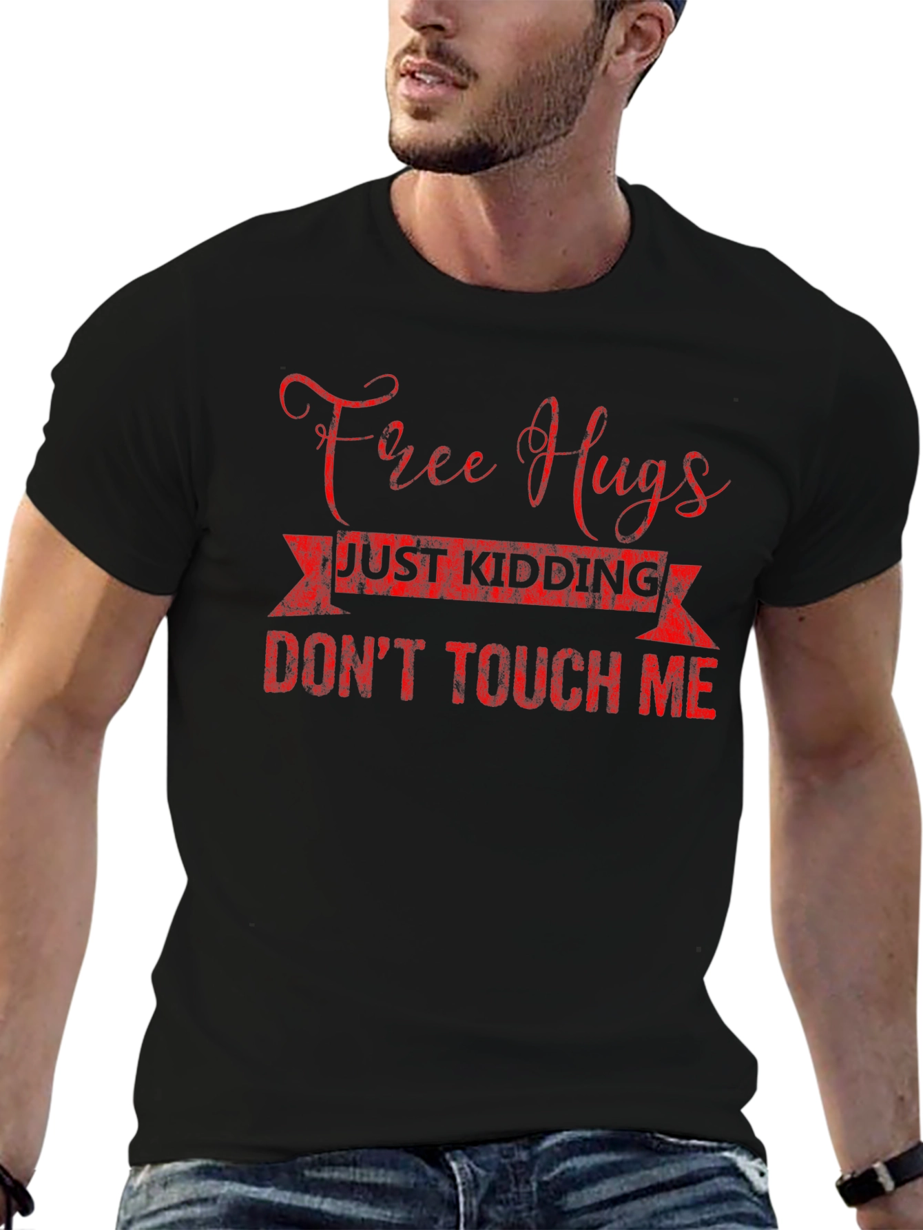 Free Hugs Just Kidding Mens Black T-Shirt