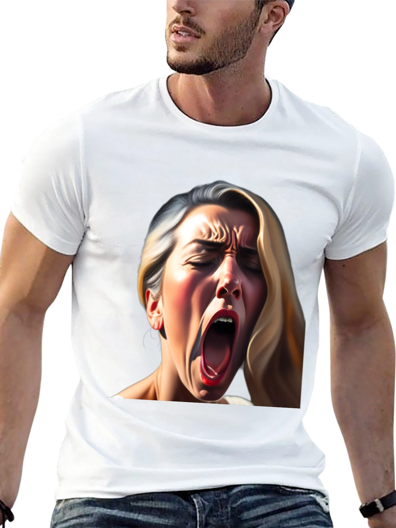 Screaming Woman Graphic Tee - Bold Black T-Shirt