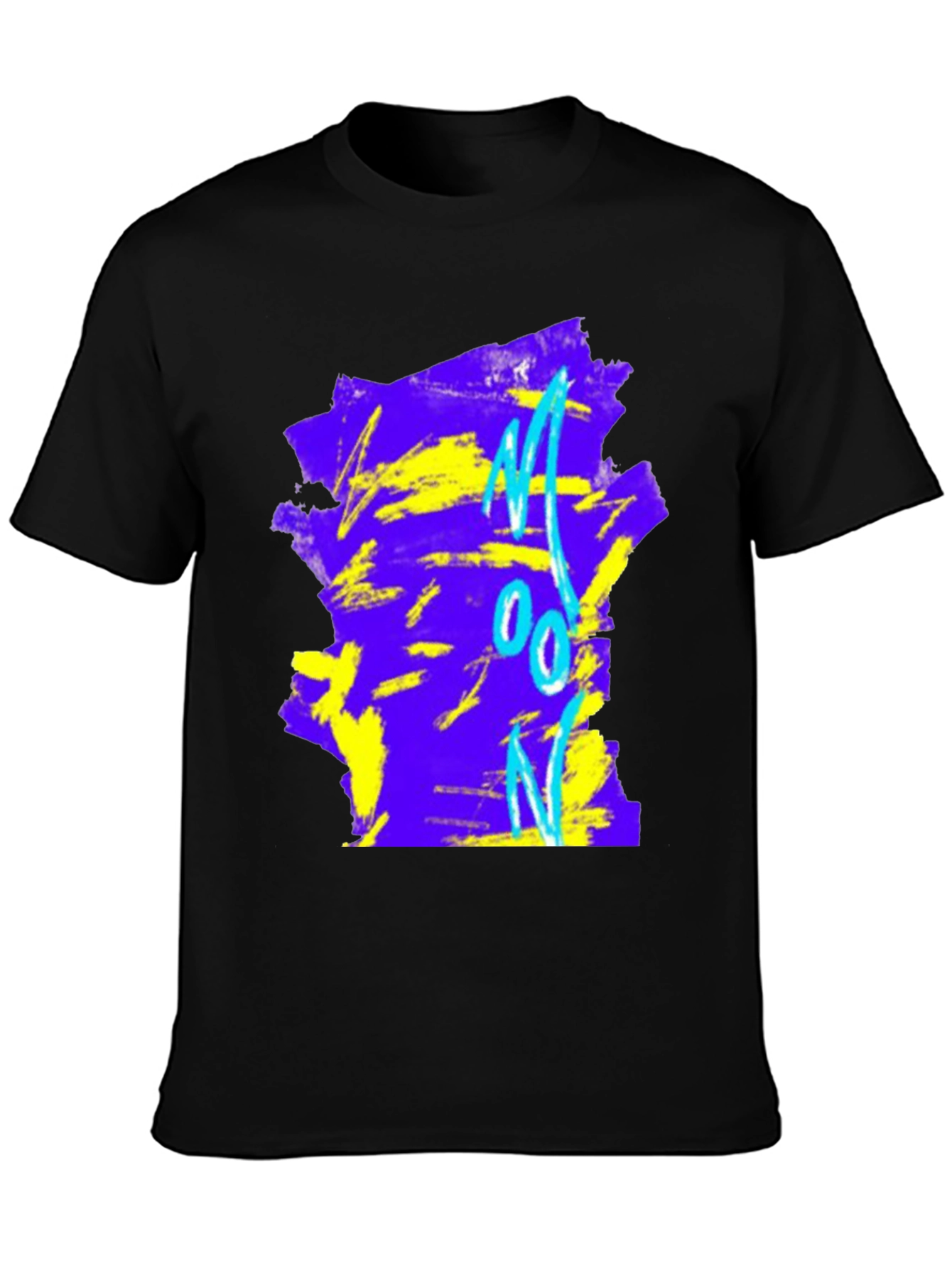Abstract Moon Graphic Tee - Black Cotton Blend