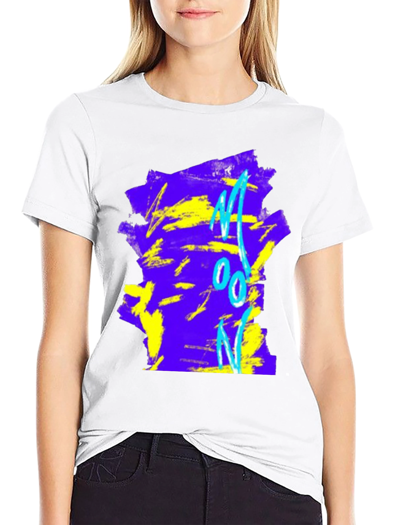 Abstract Moon Graphic Tee - Black Cotton Blend