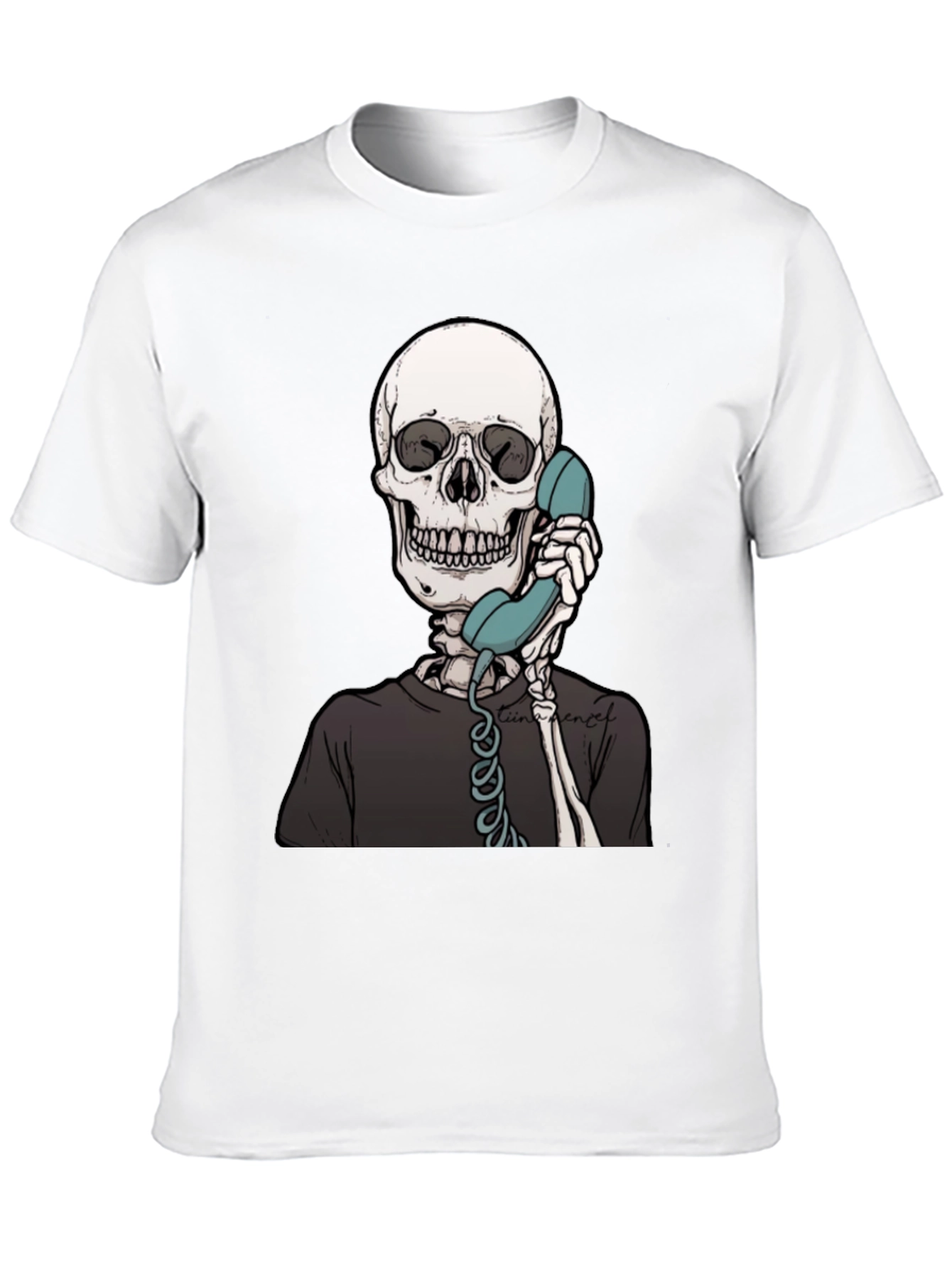 Skeleton on Phone Graphic Tee - Black