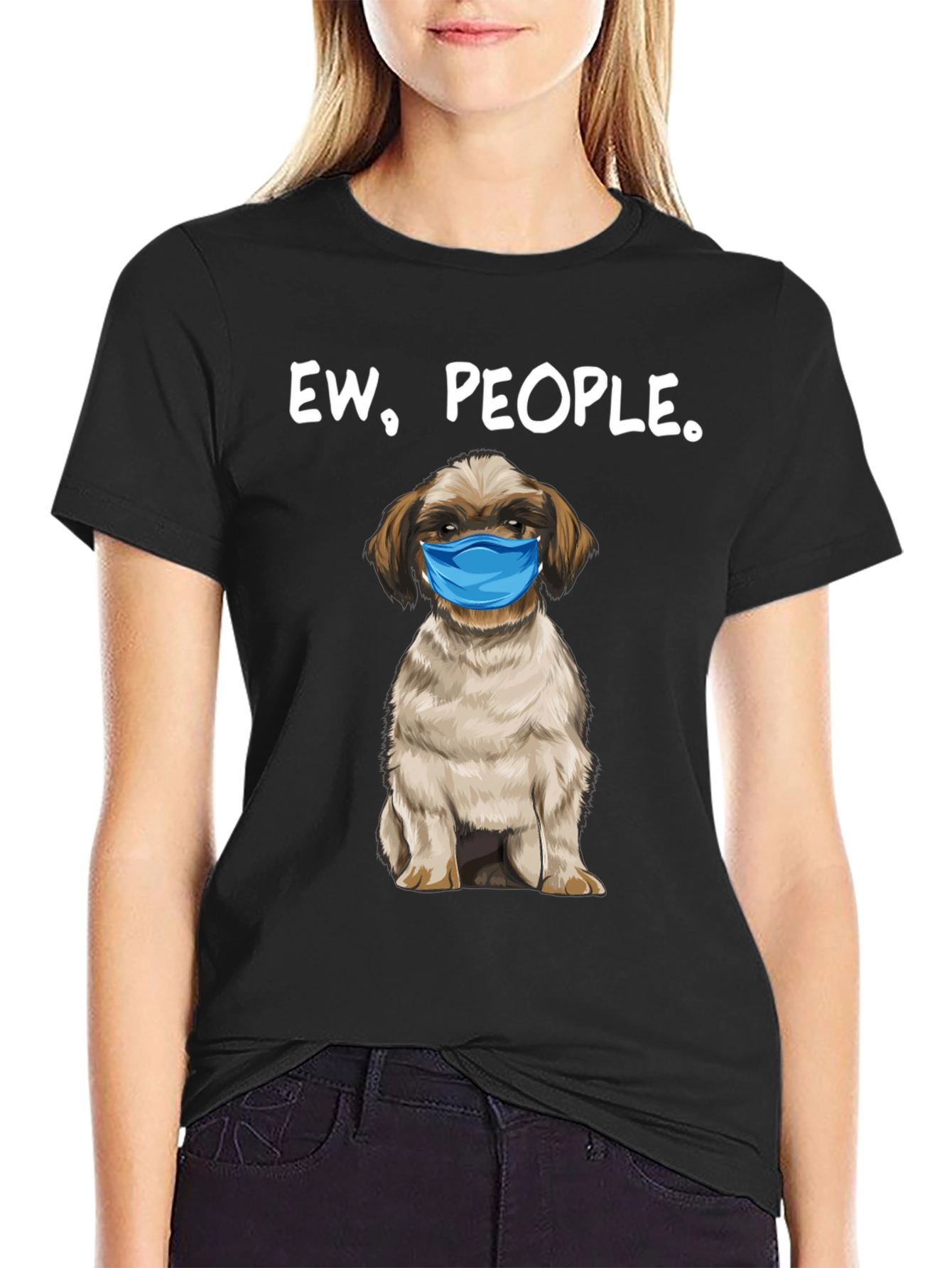 Ew People. Funny Dog Face Mask Graphic T-Shirt