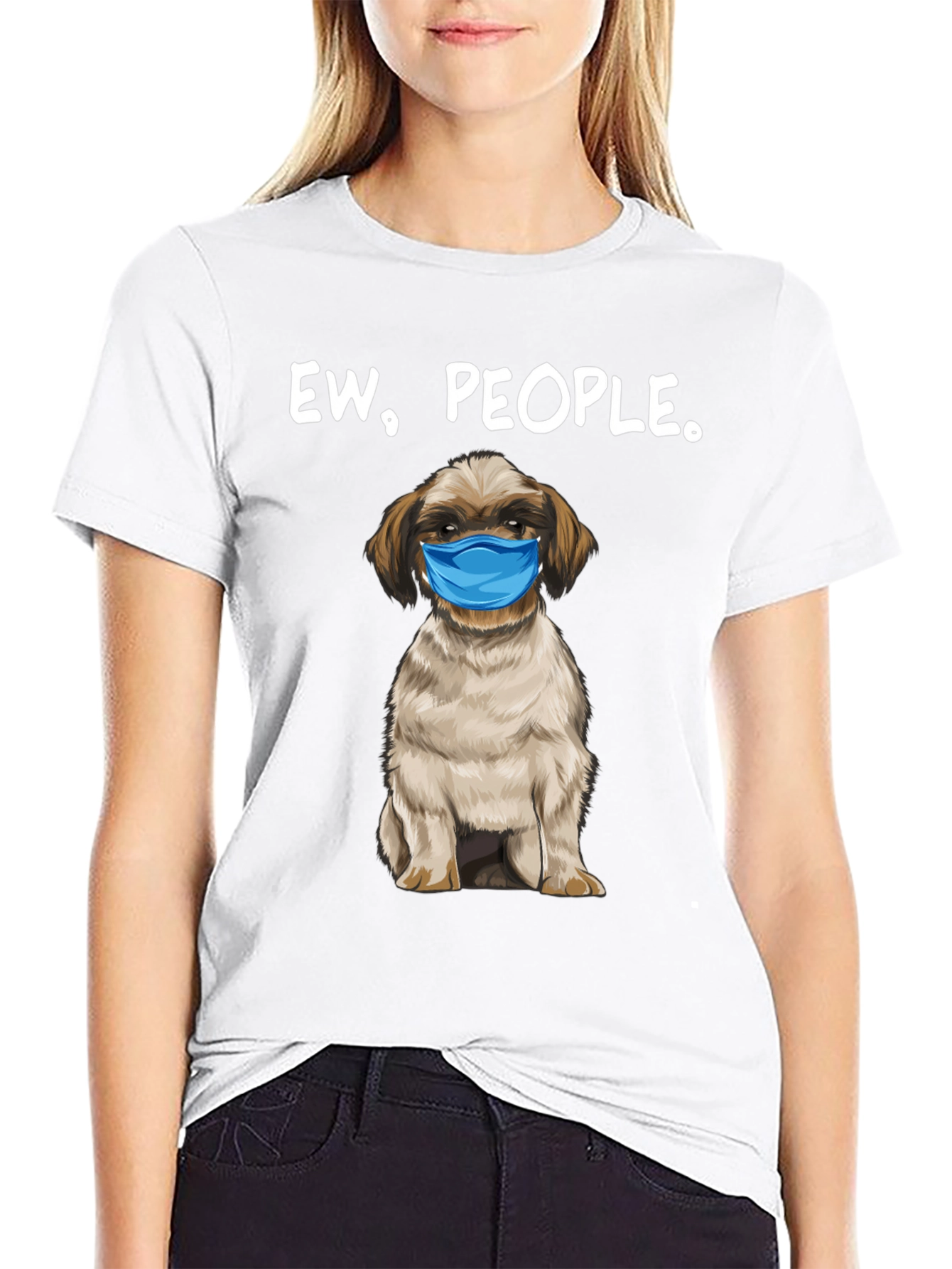 Ew People. Funny Dog Face Mask Graphic T-Shirt