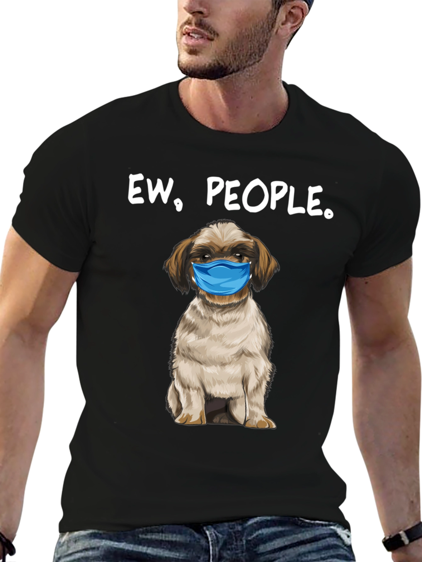 Ew People. Funny Dog Face Mask Graphic T-Shirt