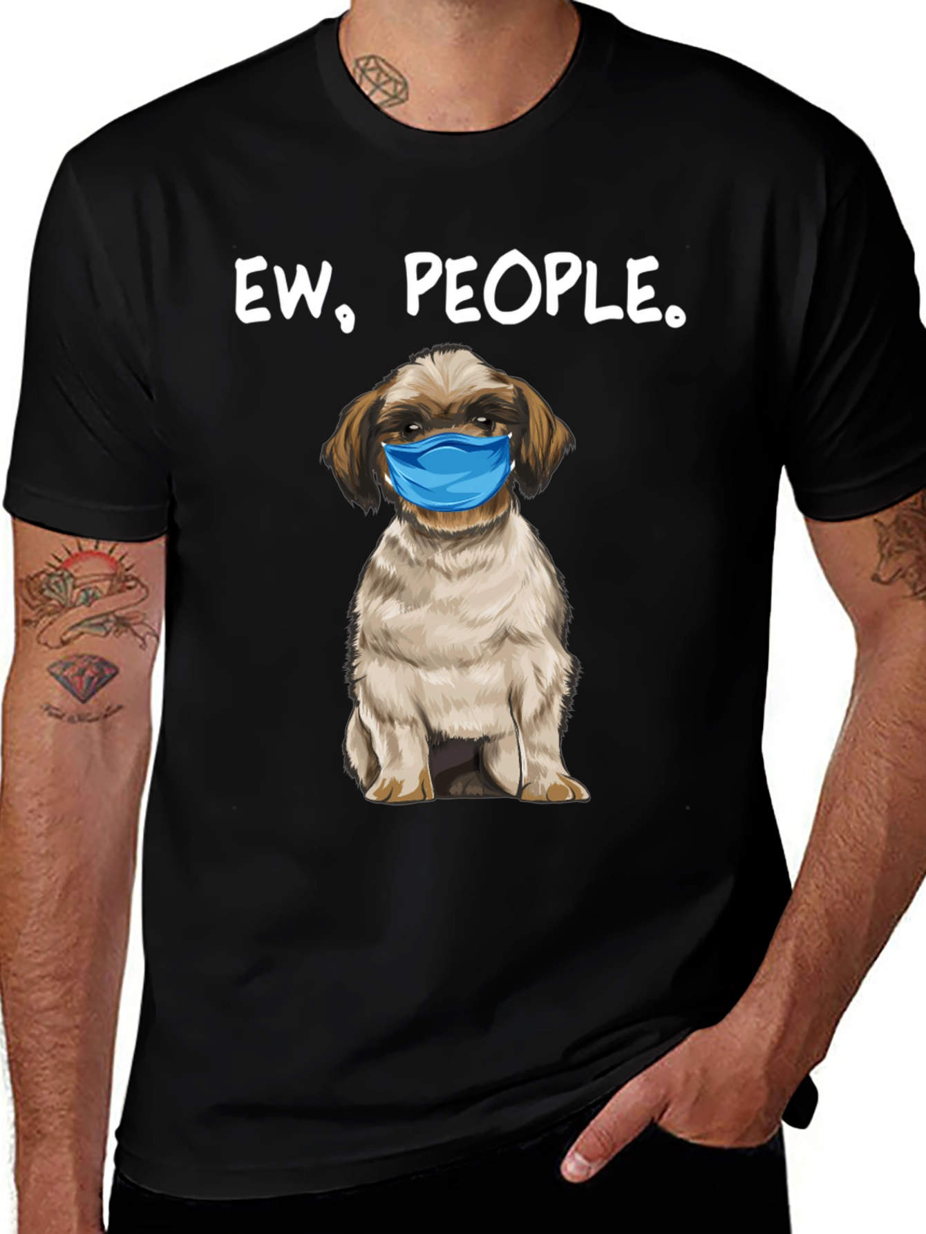 Ew People. Funny Dog Face Mask Graphic T-Shirt