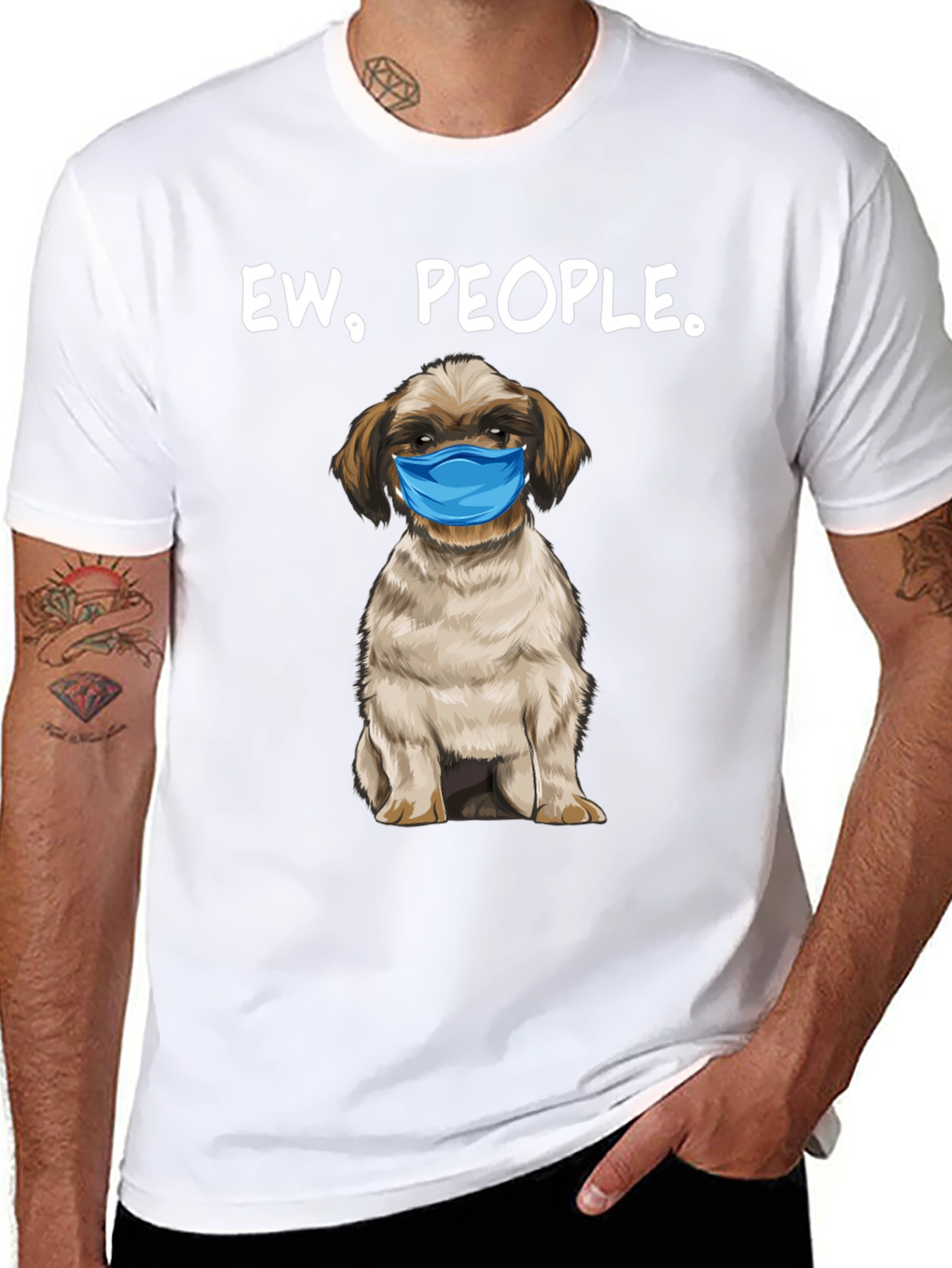 Ew People. Funny Dog Face Mask Graphic T-Shirt