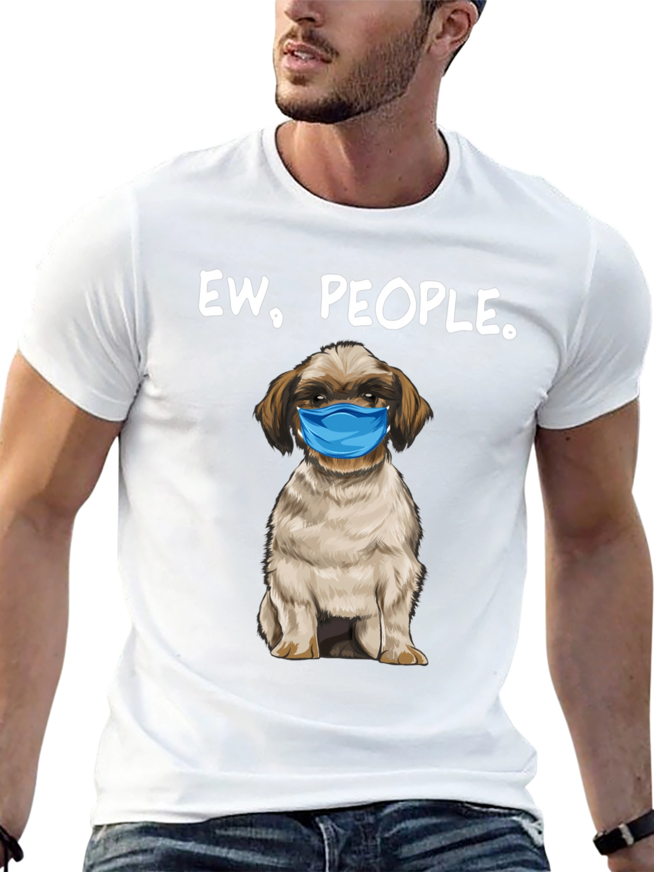 Ew People. Funny Dog Face Mask Graphic T-Shirt