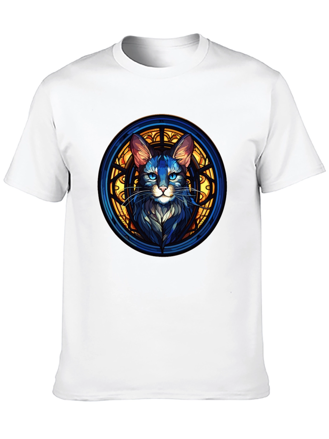 Stained Glass Cat Graphic Black T-Shirt