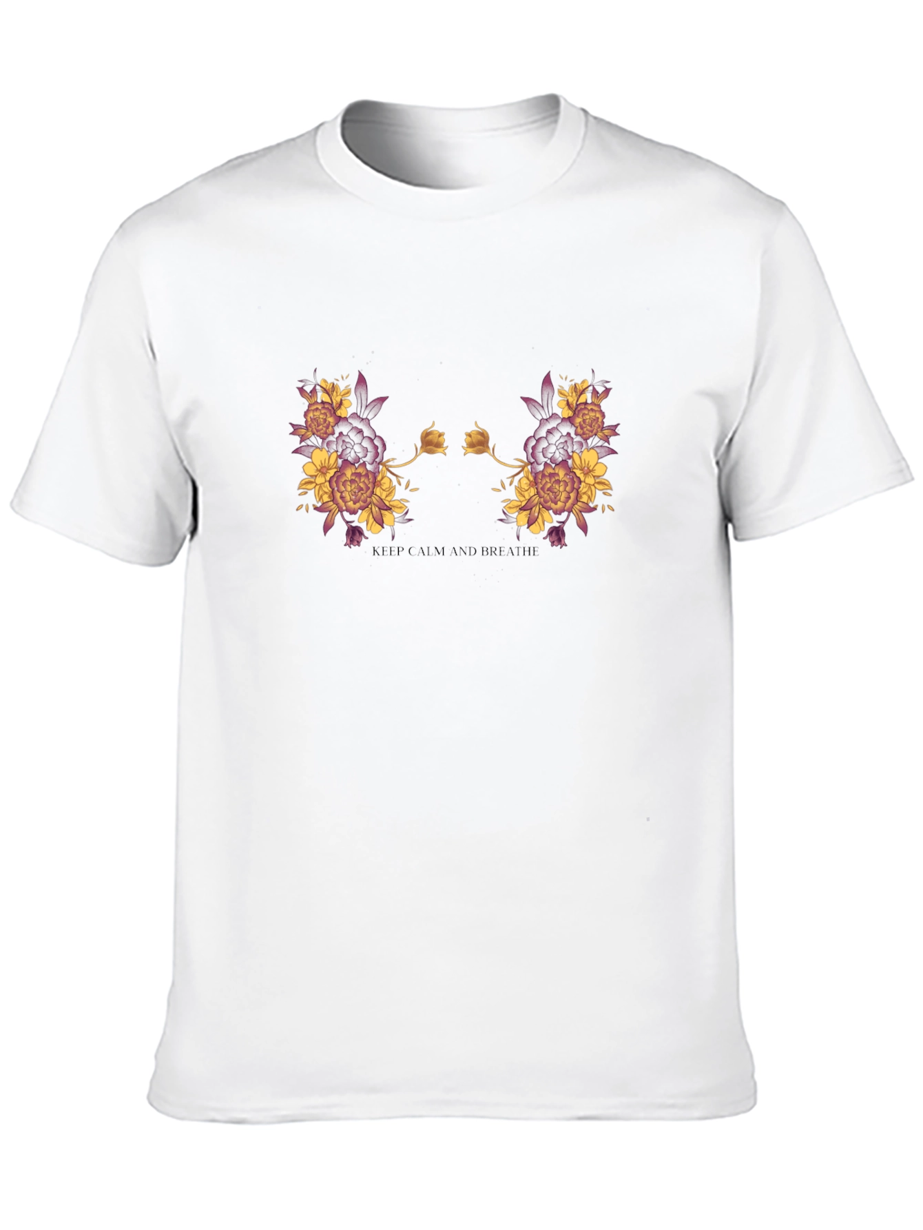 Floral Black T-Shirt: Keep Calm and Breathe