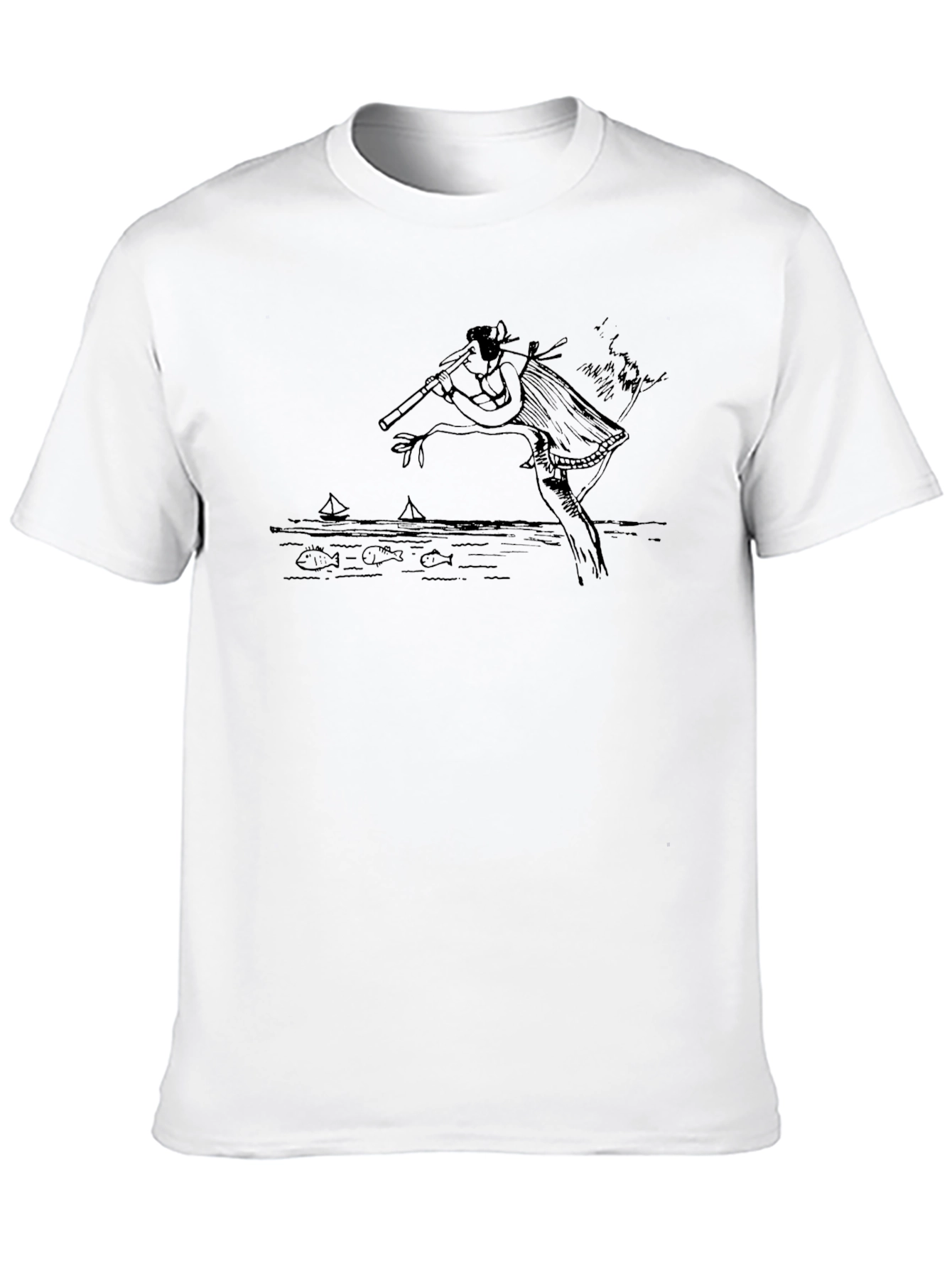 Black Graphic Tee: Native American Flute Player Design