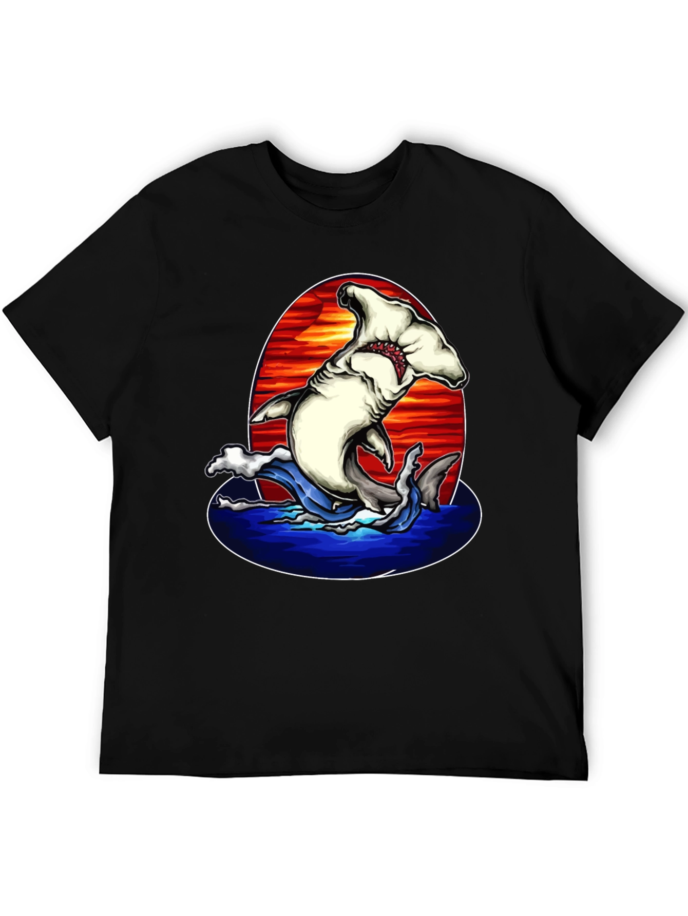 Hammerhead Shark Graphic Print Black T-Shirt