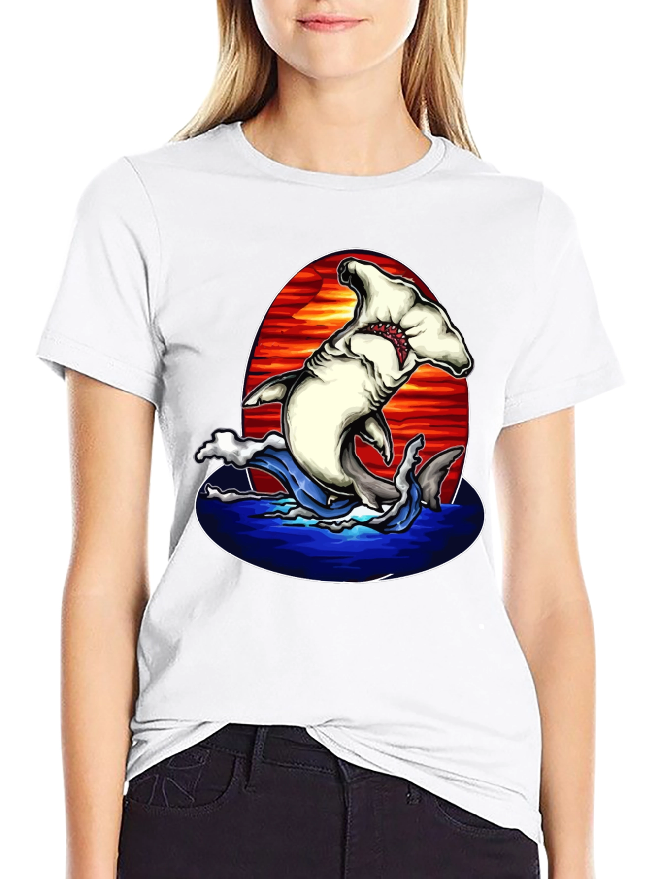 Hammerhead Shark Graphic Print Black T-Shirt
