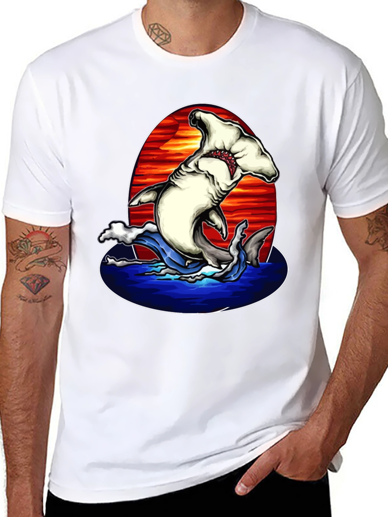 Hammerhead Shark Graphic Print Black T-Shirt