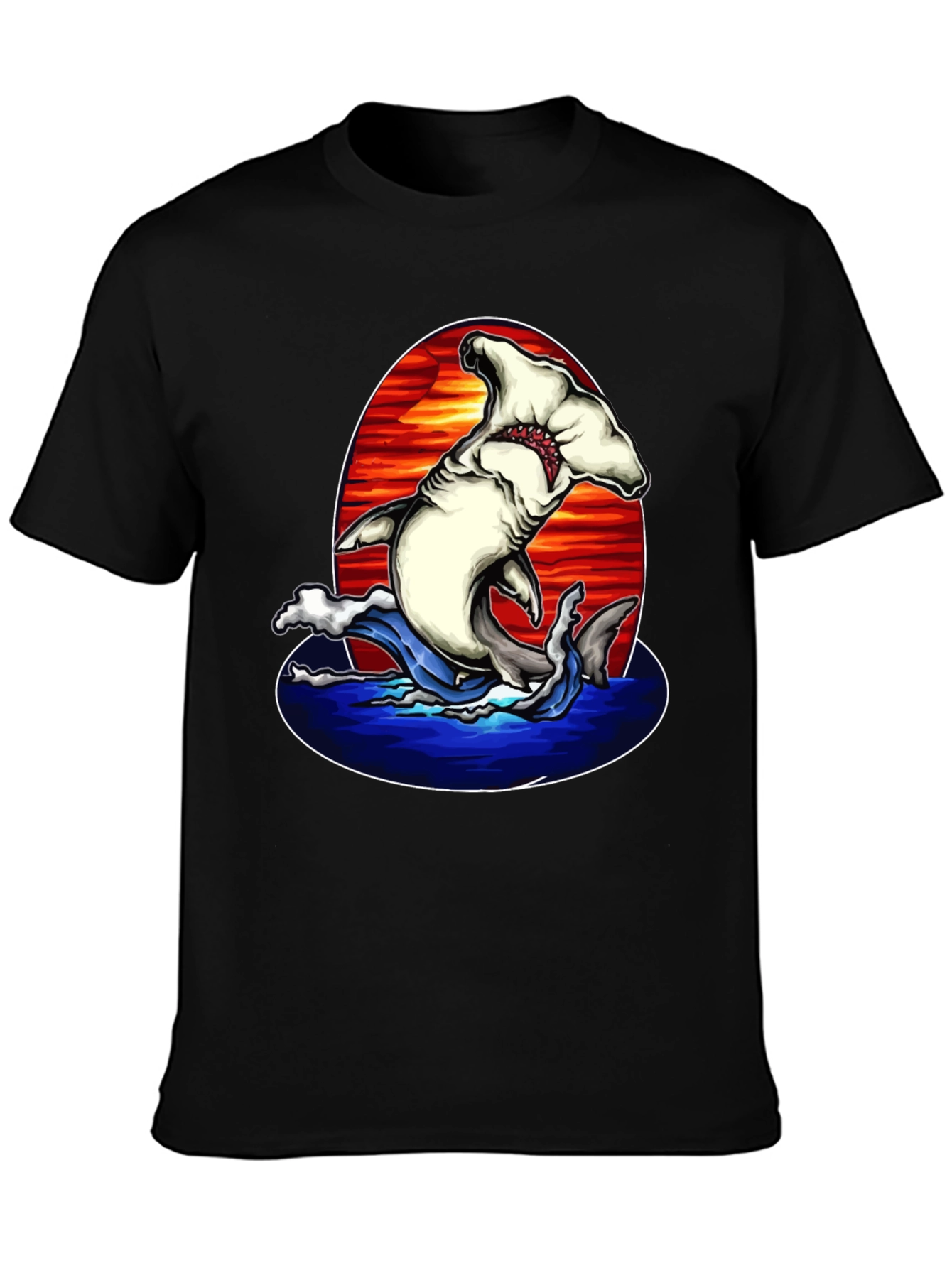 Hammerhead Shark Graphic Print Black T-Shirt