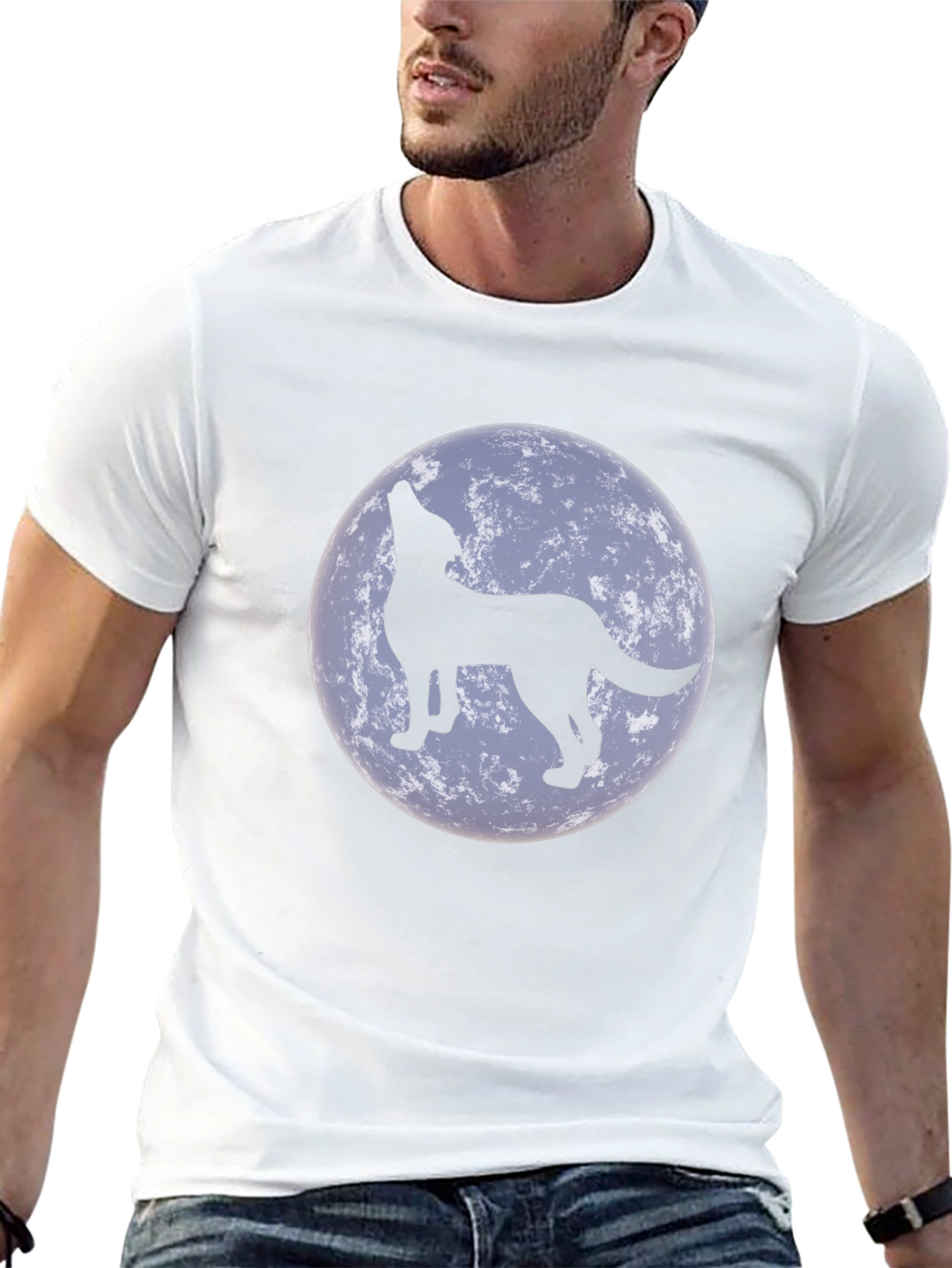 Wolf Howling at Moon Black T-Shirt