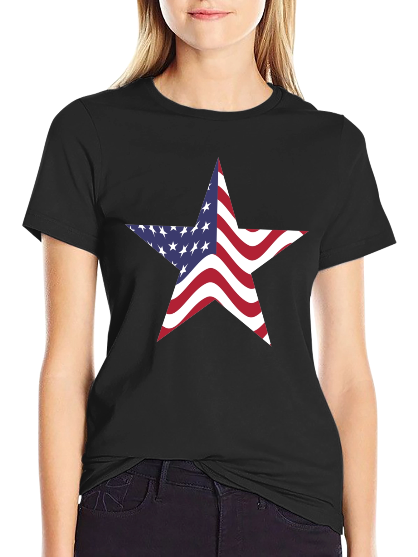 American Flag Star Graphic Black T-Shirt