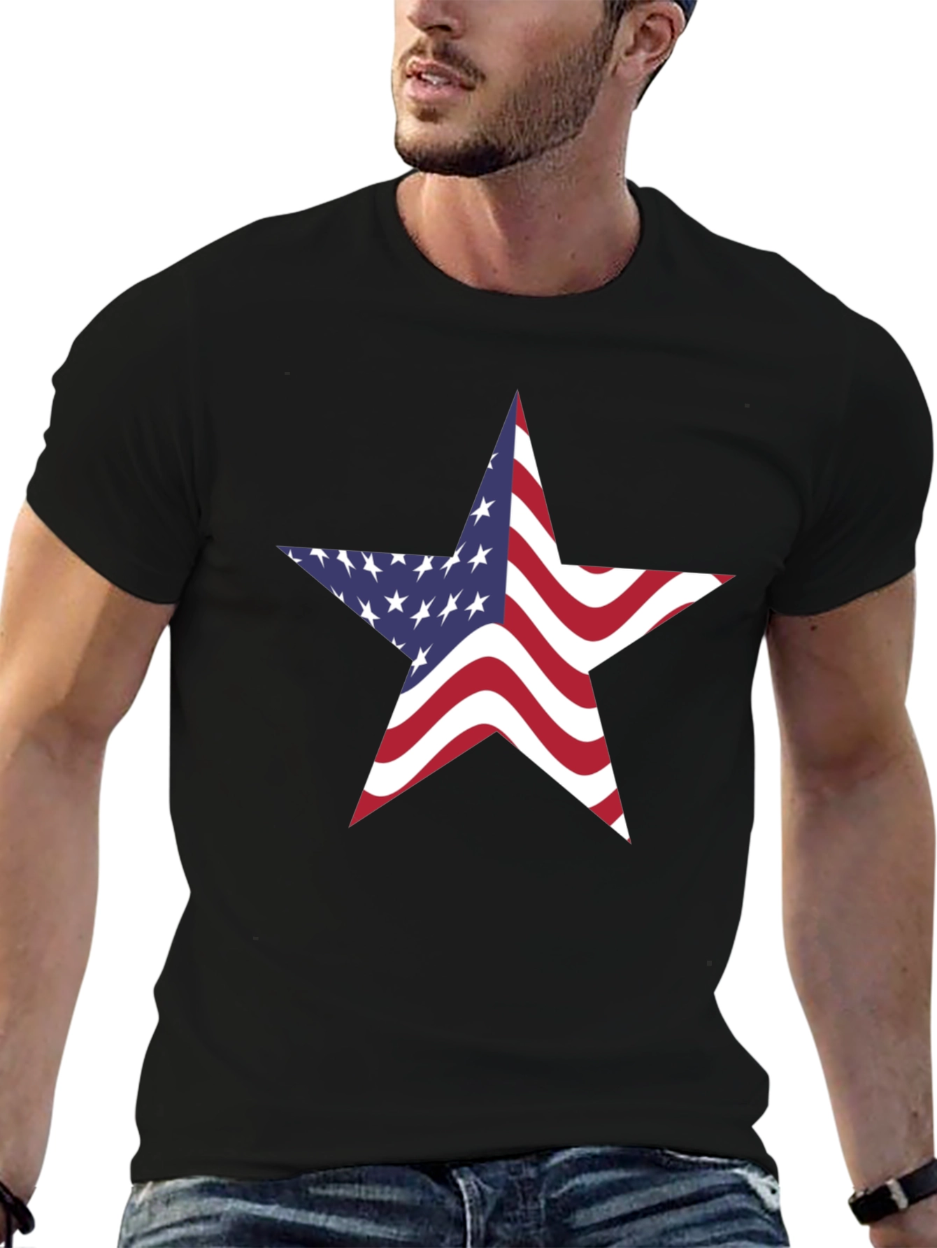 American Flag Star Graphic Black T-Shirt