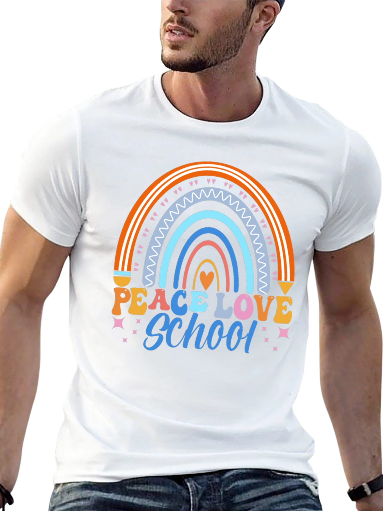 Peace Love School Rainbow Graphic Tee