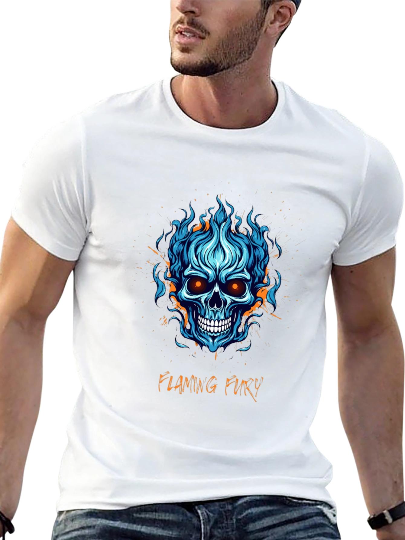 Flaming Fury Skull Graphic T-Shirt